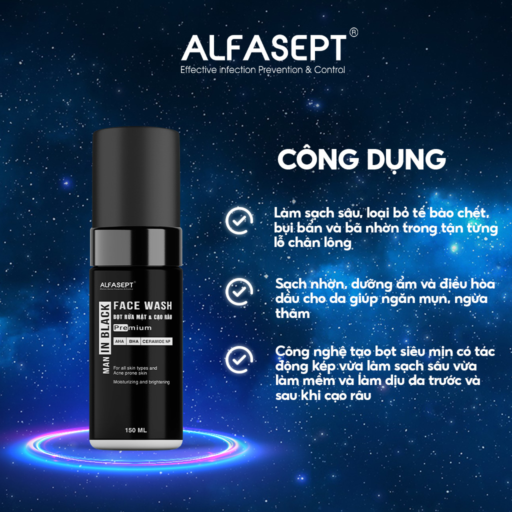 Mô tả Bọt rửa mặt & cạo râu ALFASEPT Face Wash giúp rửa mặt sạch sâu và cạo râu dễ dàng - 1