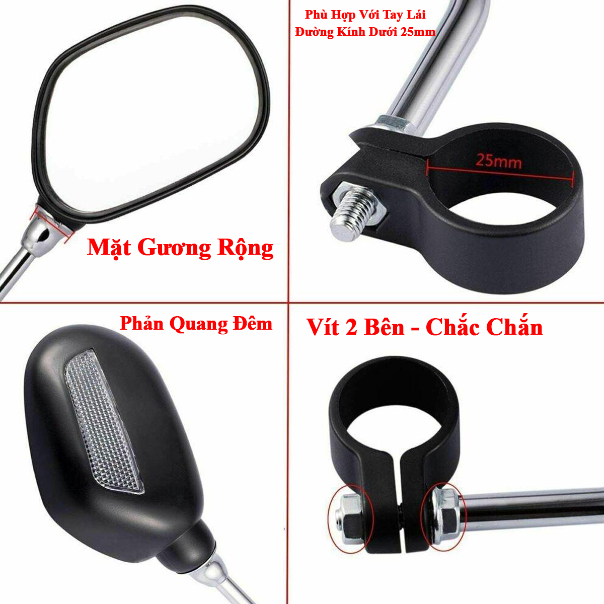 Mô tả Gương Xe Đạp Chiếu Hậu Góc Rộng 2 Chiếc Bản To Có Phản Quang Ban Đêm Cho Xe Đạp Thể Thao Xe Đạp Điện PRO1 Hãng Amalife - 8