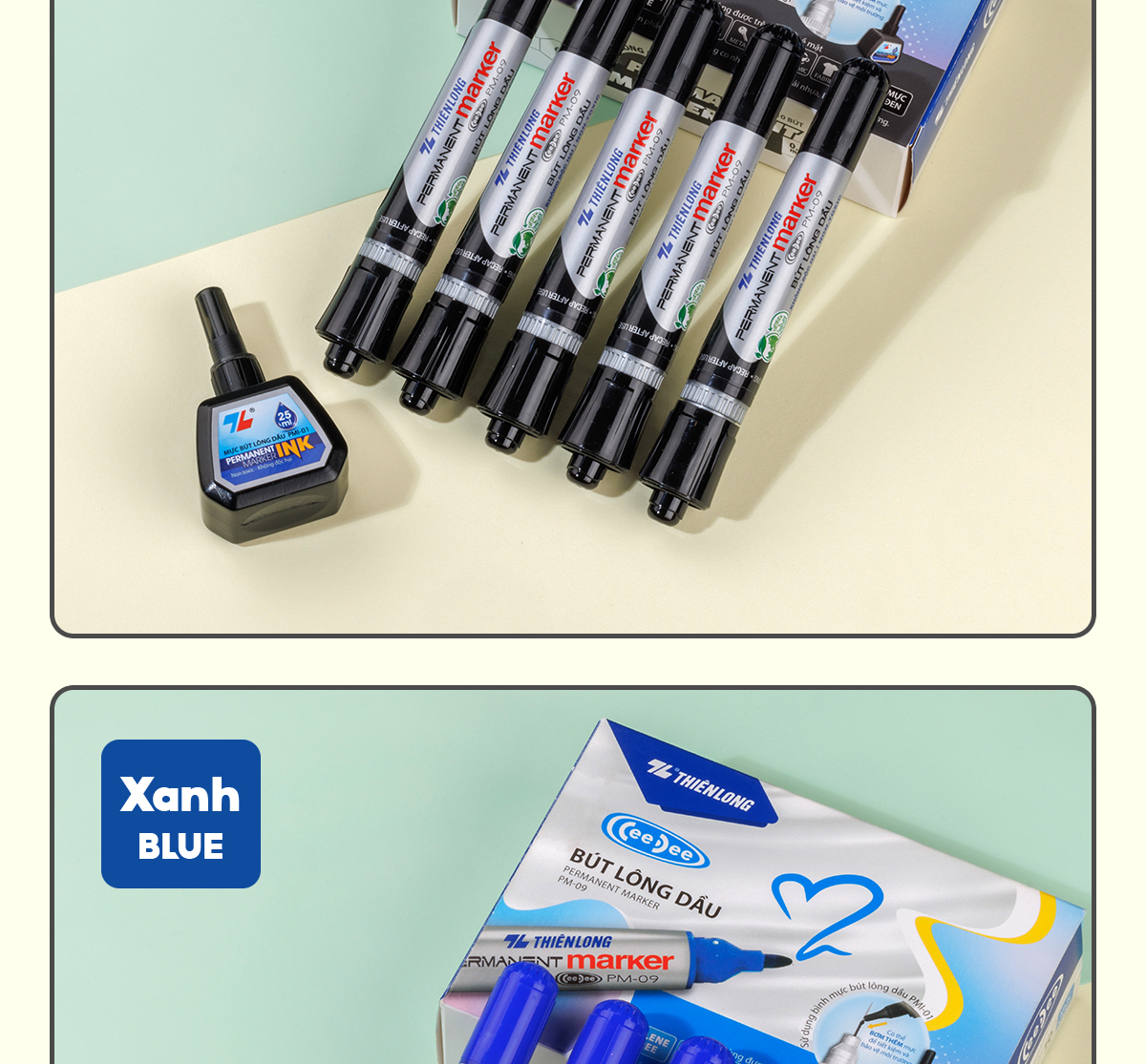 Mô tả Combo 5/10/20 Bút lông dầu 2 đầu bút Thiên Long PM-09, mực đạt tiêu chuẩn Châu Âu, bám dính tốt trên nhiều vật liệu - 7