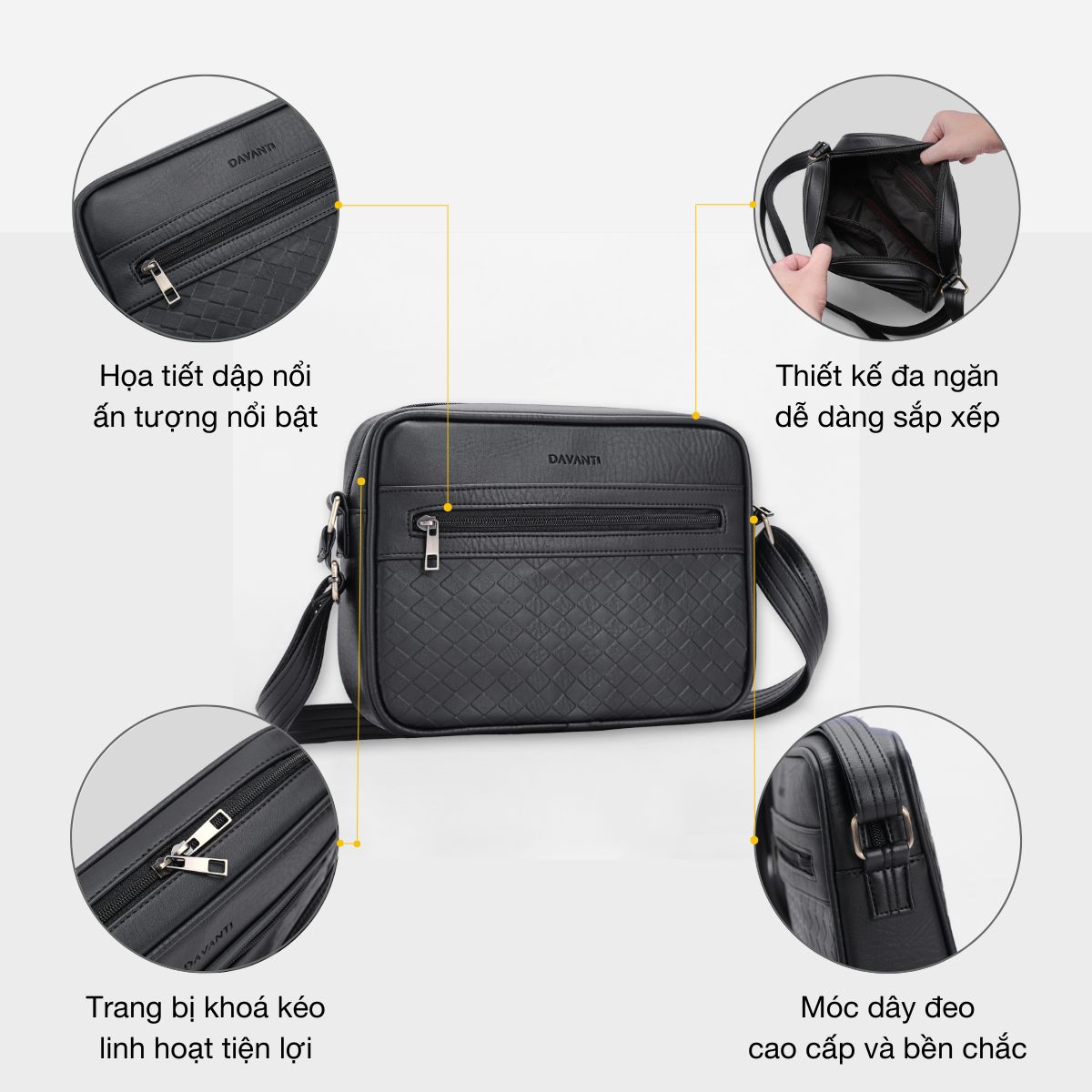Mô tả Túi Đeo Chéo Da Dập Vân Dáng Hộp Thanh Lịch D278 - 2