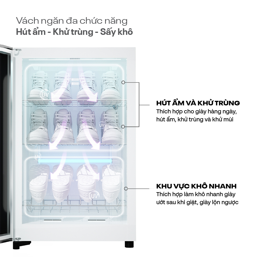 Dung tích 68L chứa được từ 6 đến 8 đôi giày dép tủ sấy thông minh Fujihome
