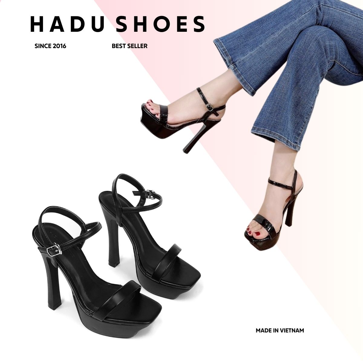 Mô tả Giày Nữ Cao Gót 12P Đế Vuông Quai Ngang HADU GG128 Đúp Trước 3P Da PU Cao Cấp BH 24 Tháng - 1