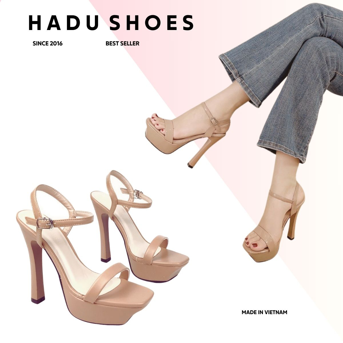 Mô tả Giày Nữ Cao Gót 12P Đế Vuông Quai Ngang HADU GG128 Đúp Trước 3P Da PU Cao Cấp BH 24 Tháng - 2