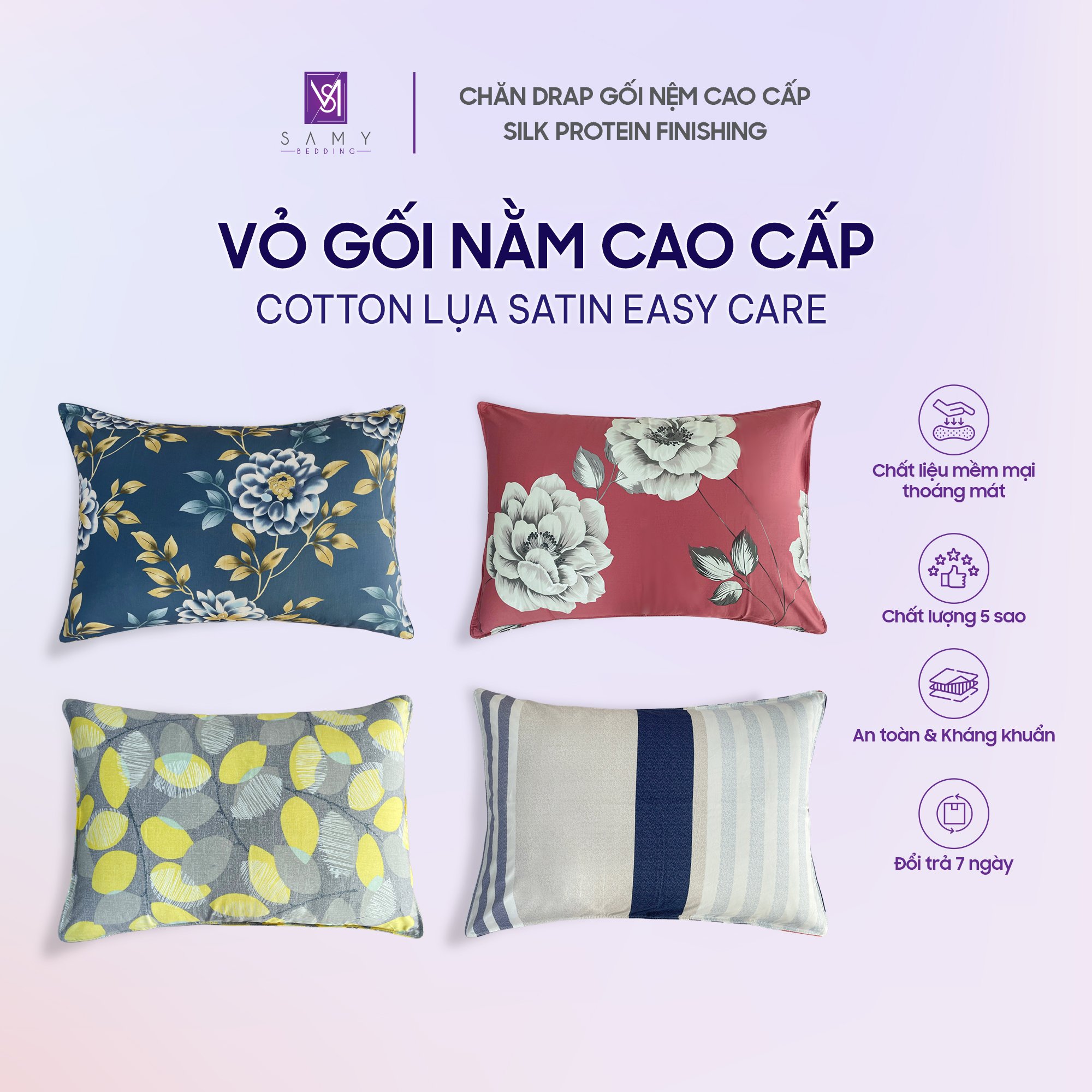 Mô tả Vỏ Gối Cotton Lụa Satin Cao Cấp SAMY BEDDING Thoải Mái Mát Mịn - 1
