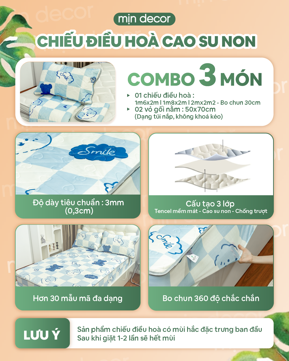 Mô tả Chiếu Điều Hoà Cao Su Non Tencel Latex Bo Chun Mịn Decor Thoáng Mát - Nhiều Hoạ Tiết - 1