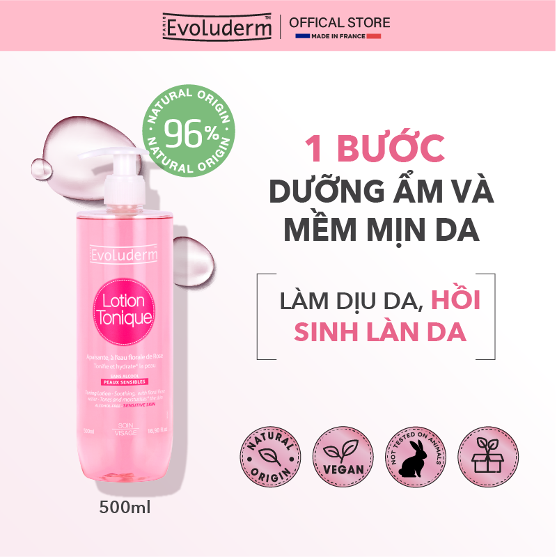 Mô tả Nước hoa hồng dưỡng ẩm và làm sạch cho da nhạy cảm Evoluderm Lotion Tonique 500ml - 1