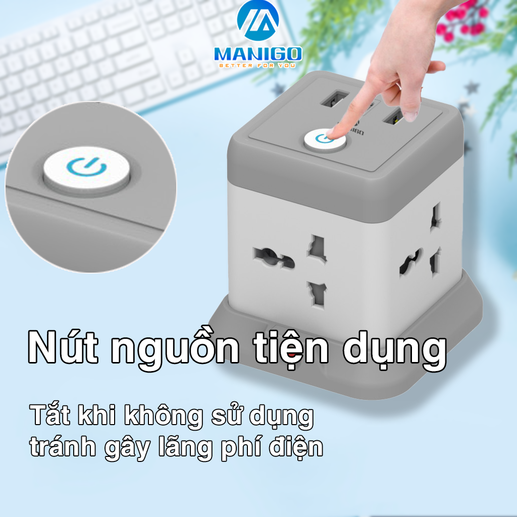 Mô tả Ổ Cắm Điện Đa Năng Manigo Công Suất 2500W Tích Hợp USB TypeC Ổ Vuông Dẹt 2,5m-3,5m BH 18 Tháng - 7