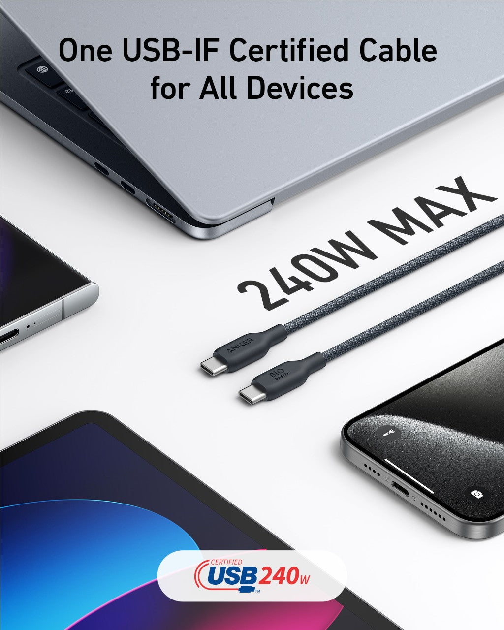 Mô tả Cáp Sạc Anker Nylon Bio-braided 543 USB-C to USB-C Công Suất Tới 240W Dài 0.9M - A80E5 - 1