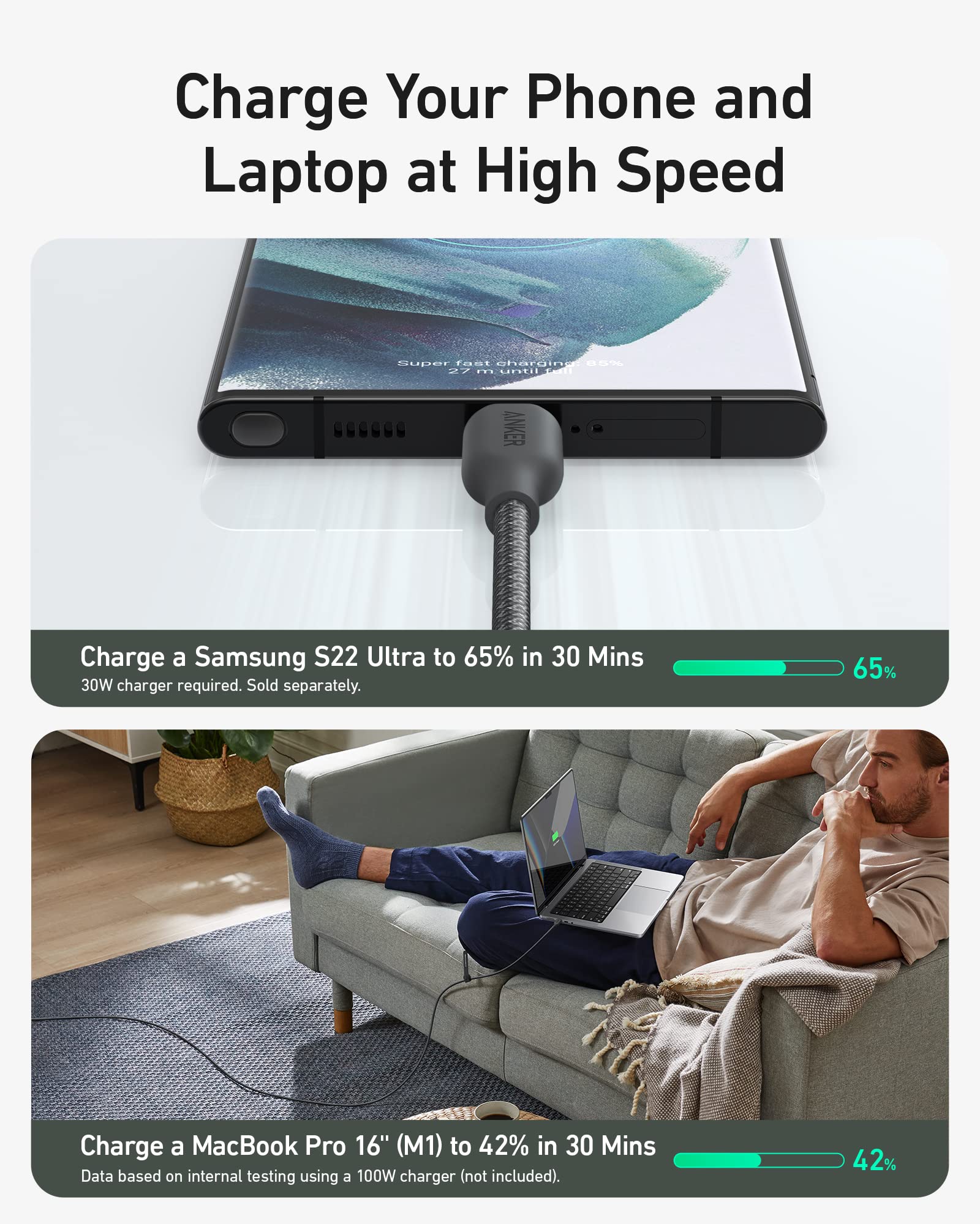 Mô tả Cáp Sạc Anker Nylon Bio-braided 543 USB-C to USB-C Công Suất Tới 240W Dài 0.9M - A80E5 - 5