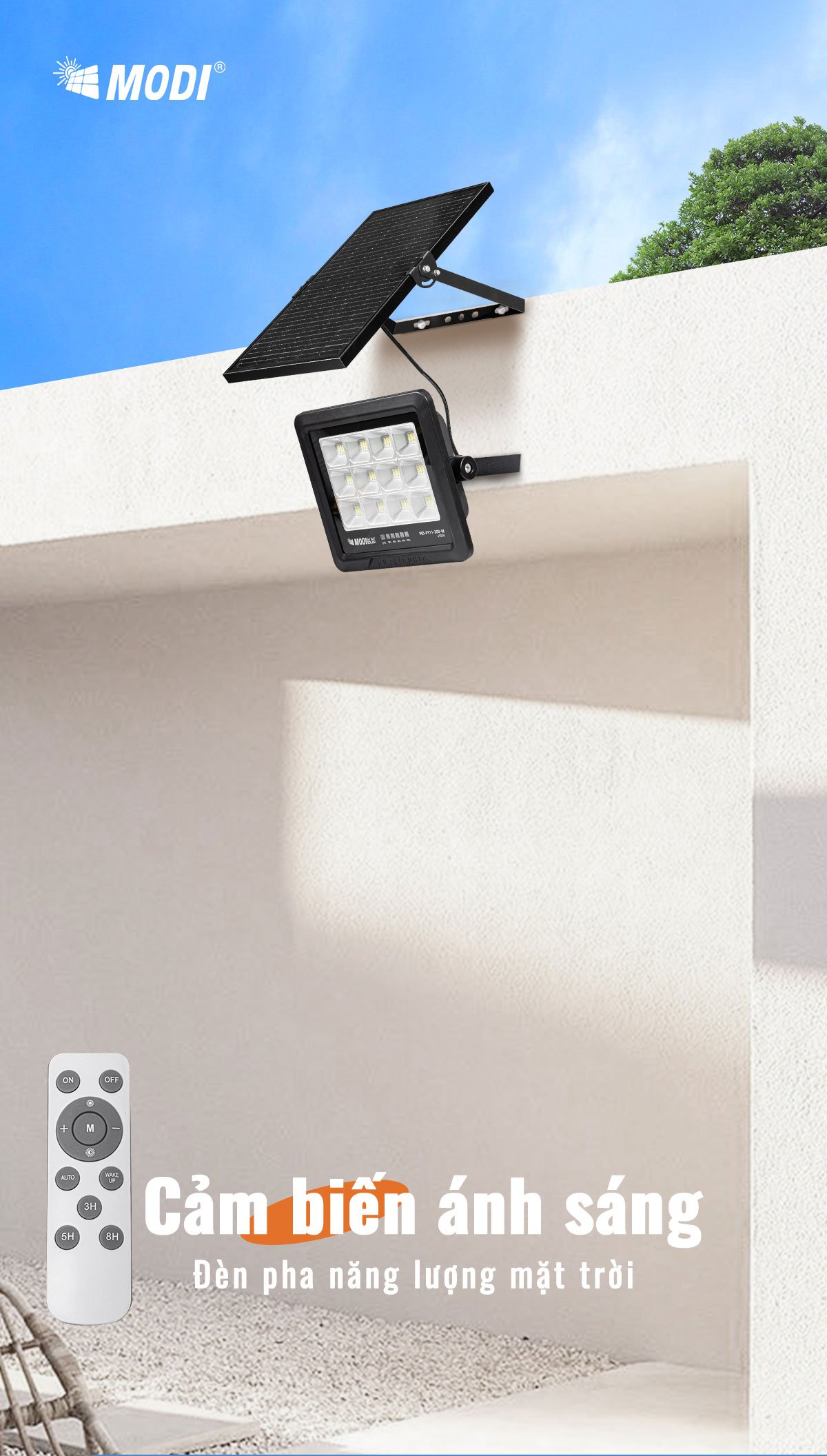 Mô tả Đèn Năng Lượng Mặt Trời MODI SOLAR 100W 200W 300W, Chống Nước IP65, Điều Khiển Từ Xa, Chế Độ Tự Động - 2