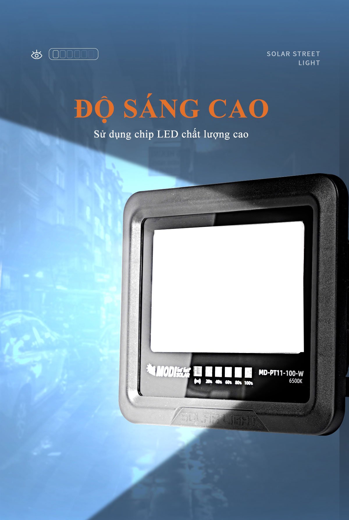 Mô tả Đèn Năng Lượng Mặt Trời MODI SOLAR 100W 200W 300W, Chống Nước IP65, Điều Khiển Từ Xa, Chế Độ Tự Động - 4