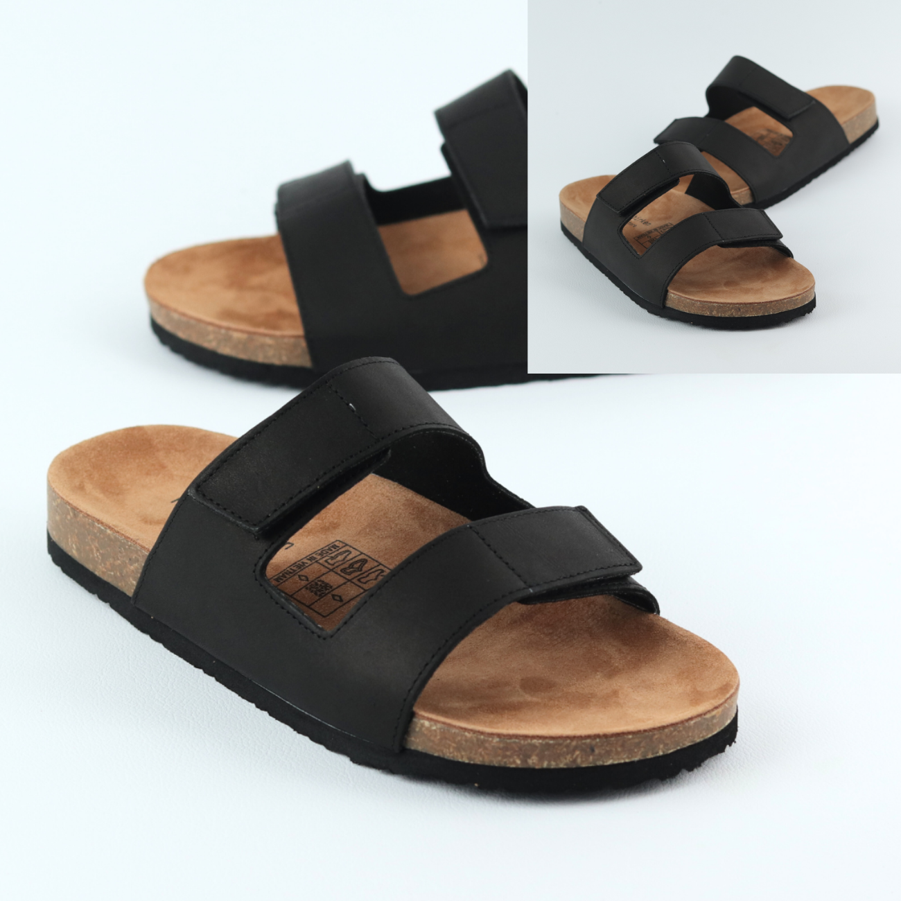 Mô tả Dép đế trấu birken nam nữ unisex quai ngang đi học công xở xé dán da Bò bigsize chính hãng Hishoo VNXK  M105 - 4