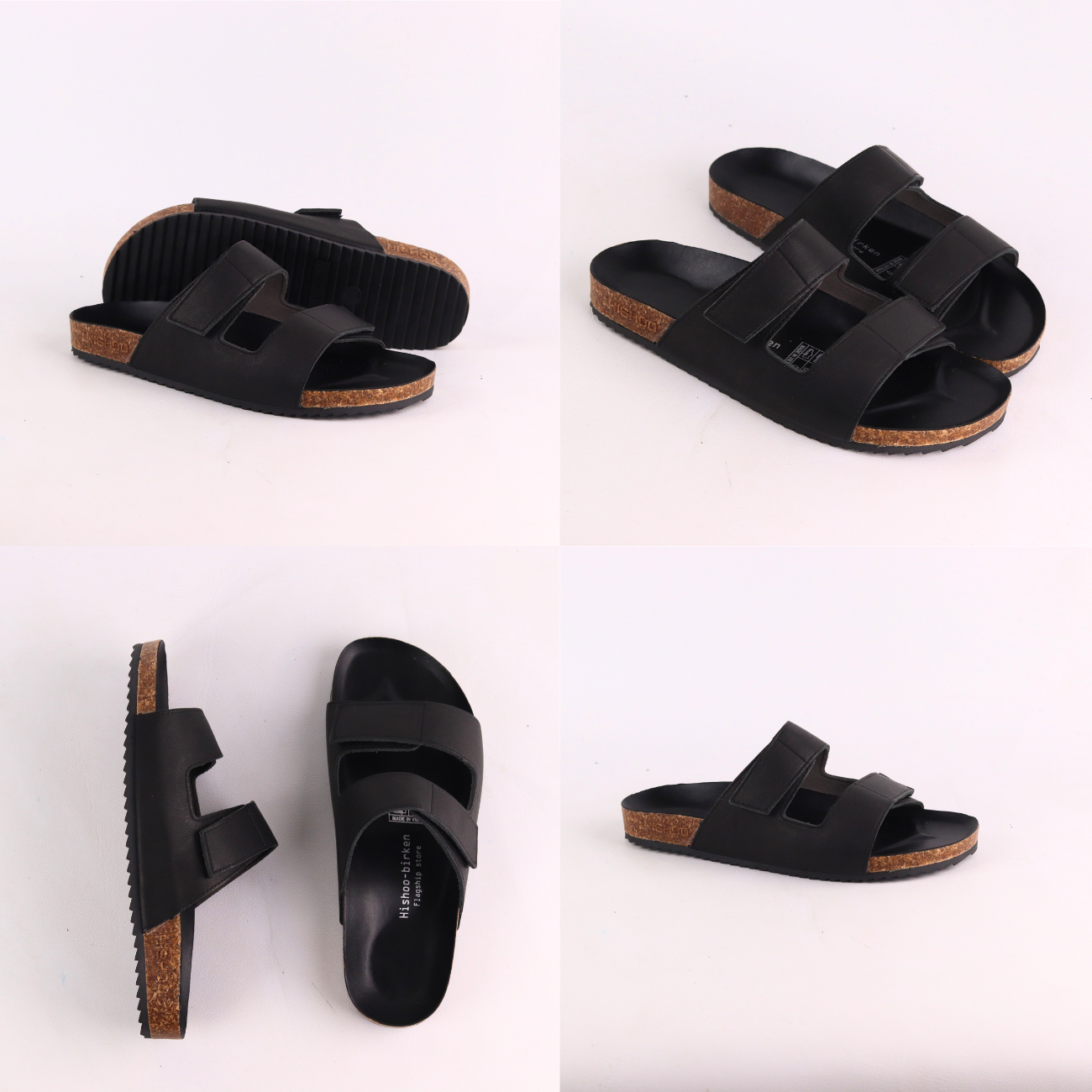 Mô tả Dép đế trấu birken nam nữ unisex quai ngang đi học công xở xé dán da Bò bigsize chính hãng Hishoo VNXK  M105 - 7