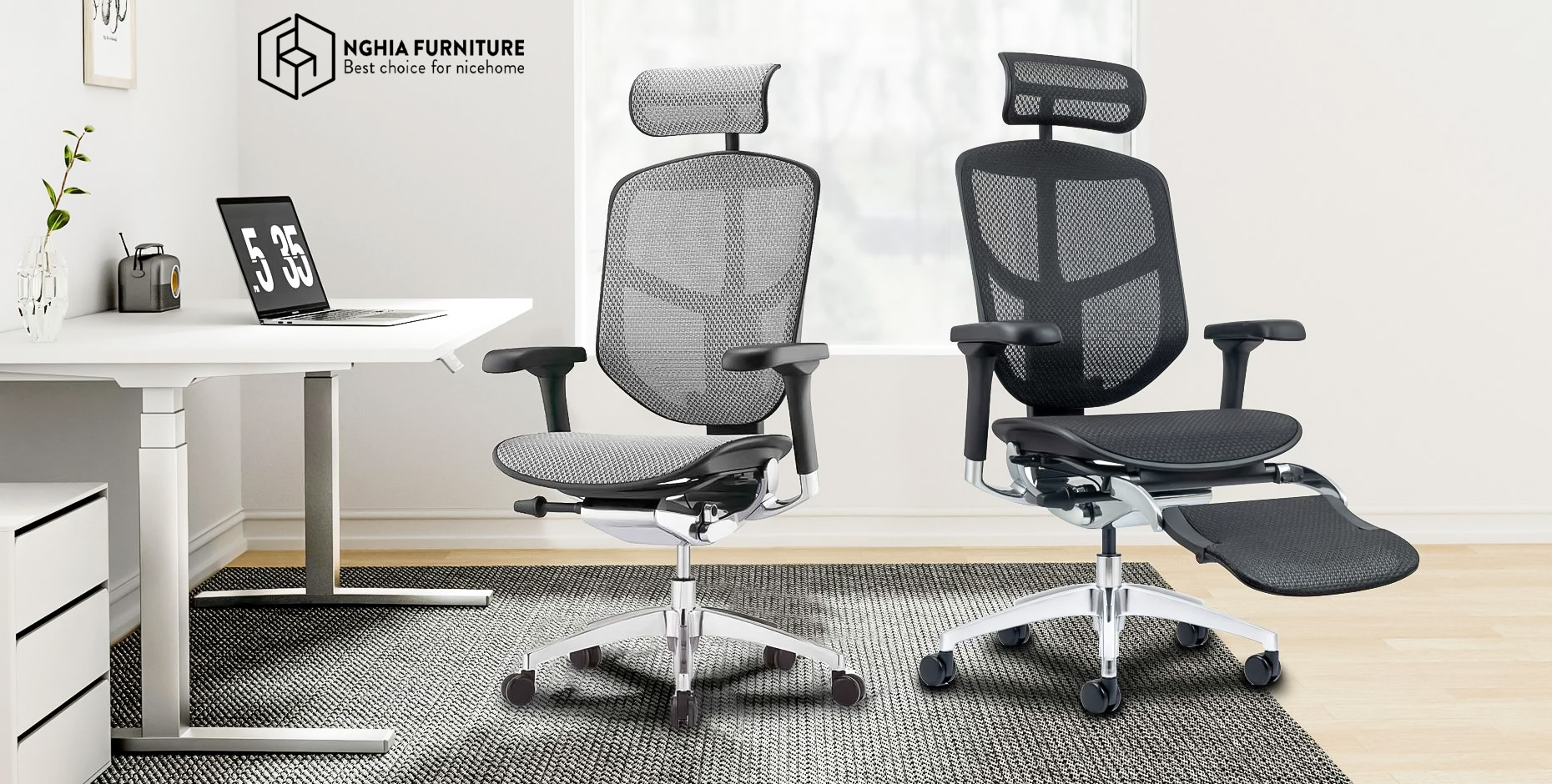 Mô tả Ghế công thái học Nghia Furniture Ergohuman Enjoy 02, Lưới Matrex Mỹ, piston class 4, ngả ghế 138 độ - 1