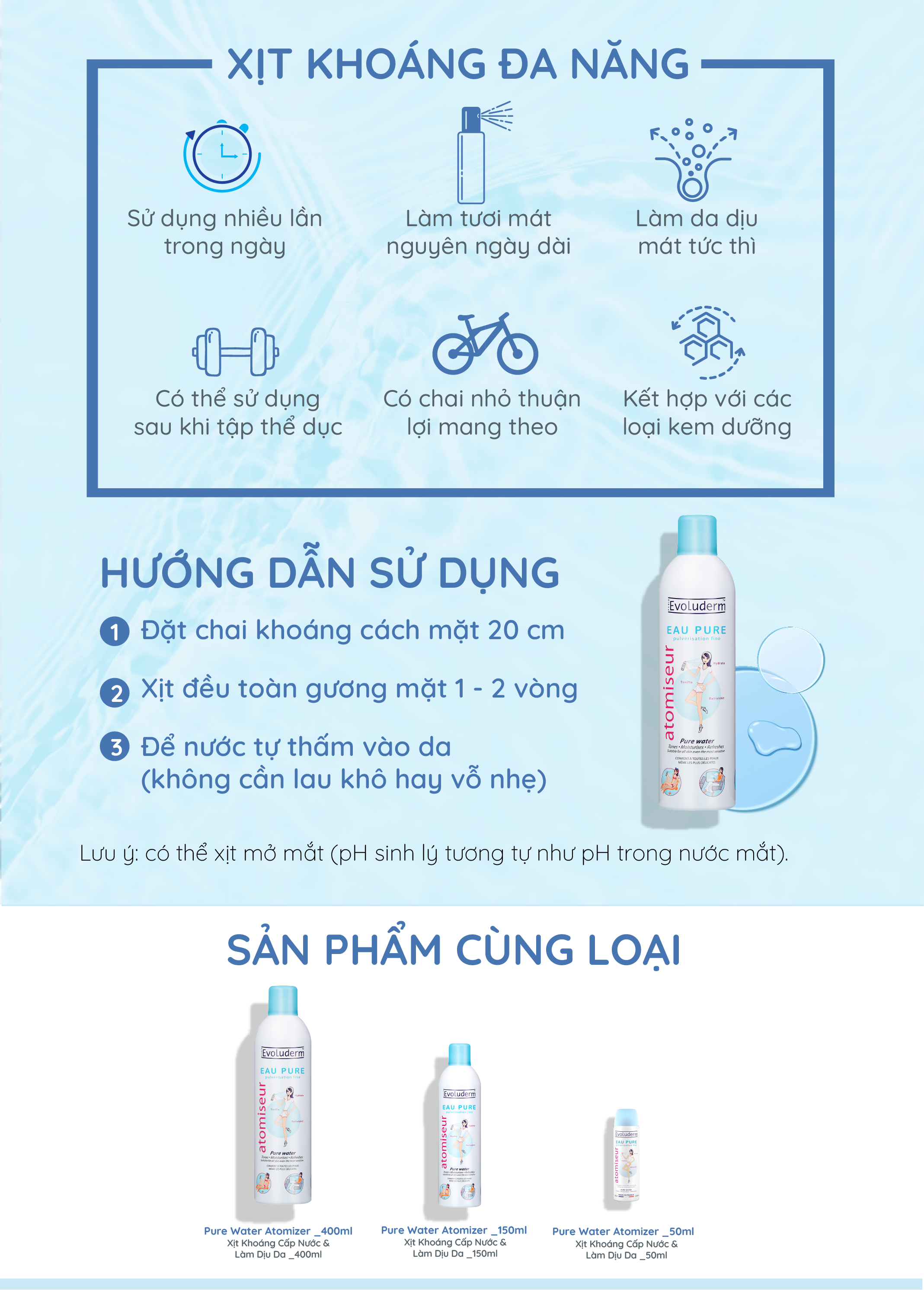 Mô tả Nước Xịt khoáng Evoluderm Atomiseur Eau Pure chính hãng dưỡng ẩm, làm dịu da 400ml - 3