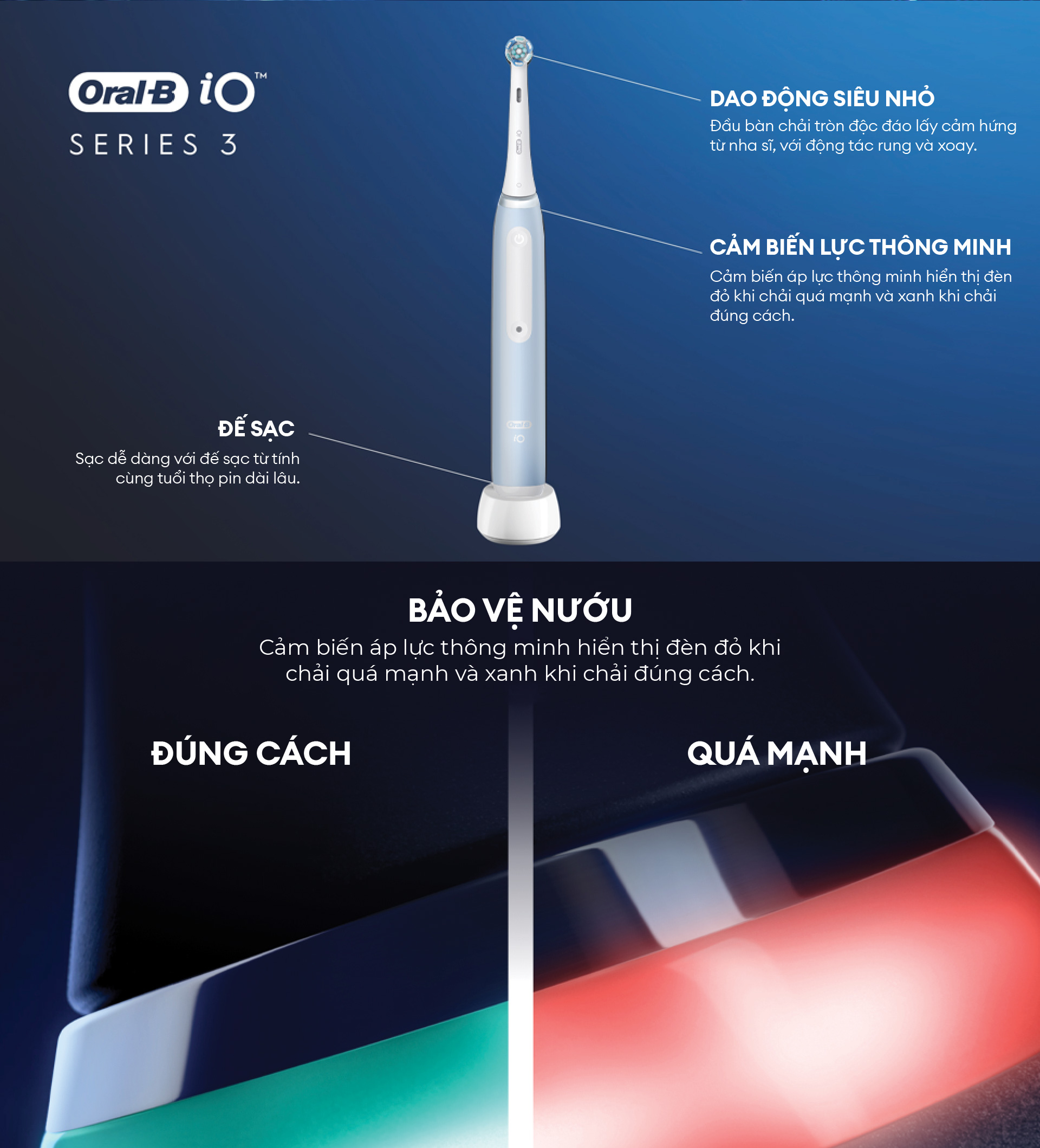 Mô tả Bàn chải đánh răng điện Oral-B iO3 - Ice Blue, Hàng chính hãng, Bảo hành 24 tháng. - 1