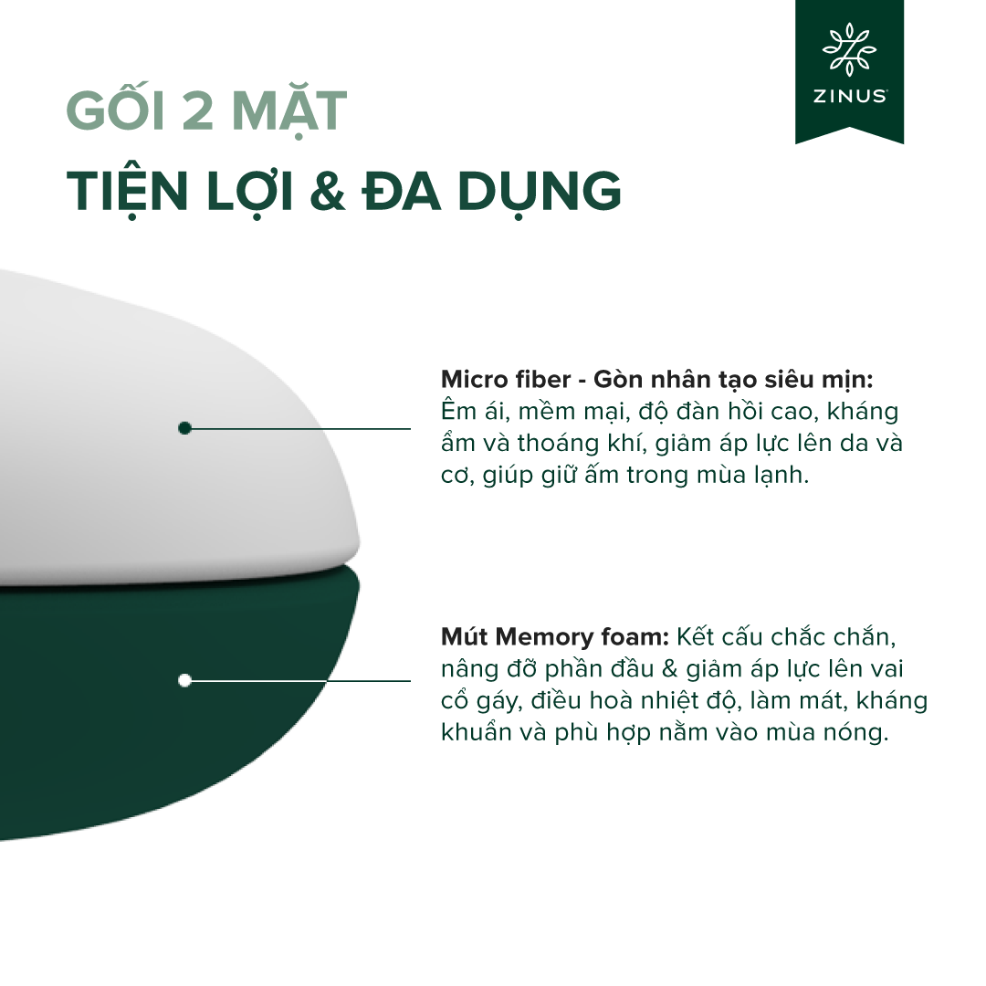 Mô tả Gối Cao Su Non Kết Hợp Gòn Tơ Tằm - Dual Side Memory Foam Pillow - 3
