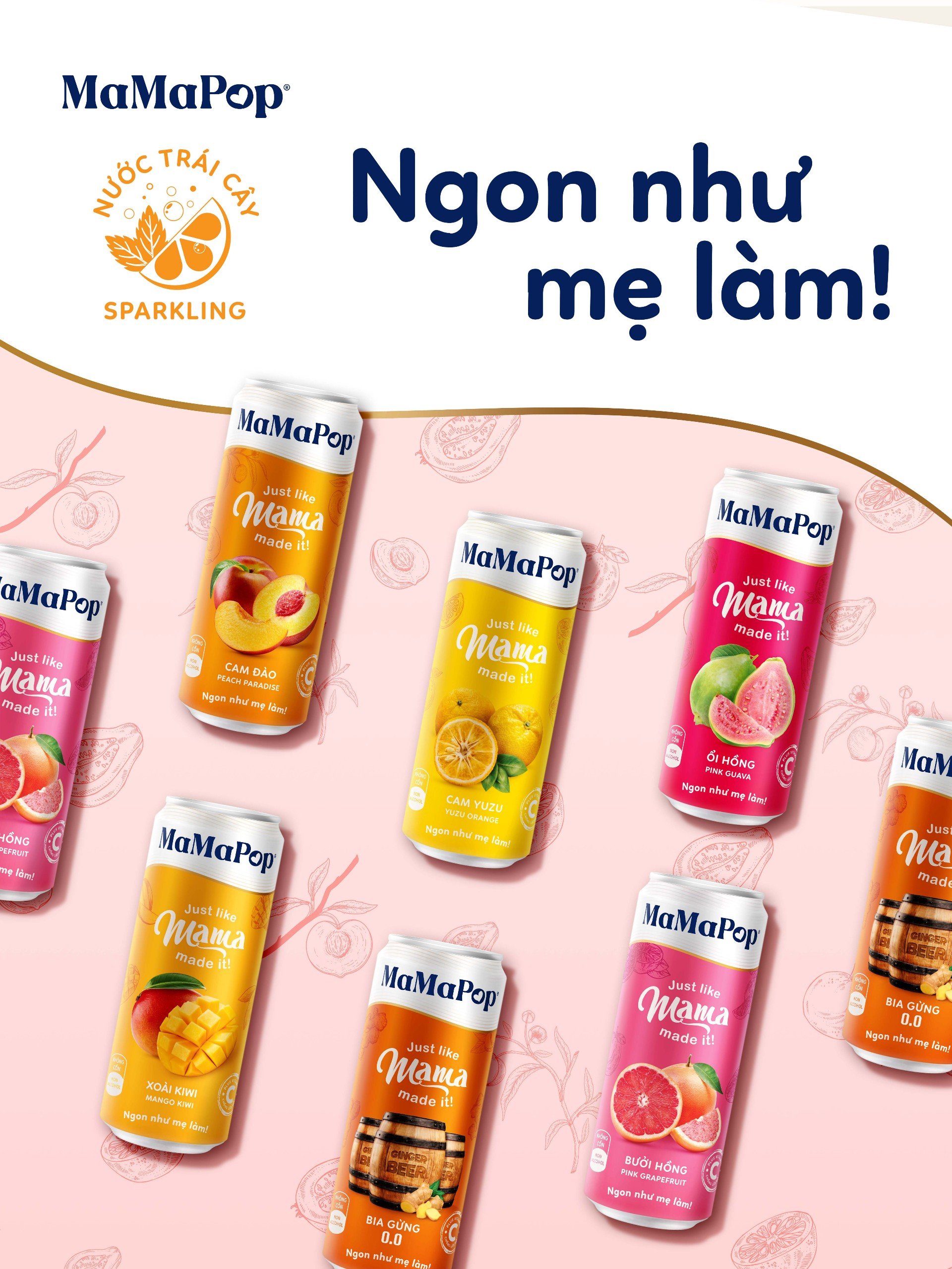 Mô tả Thùng 12 lon nước trái cây sparkling MaMaPop vị Gừng (330ml/lon) - 1