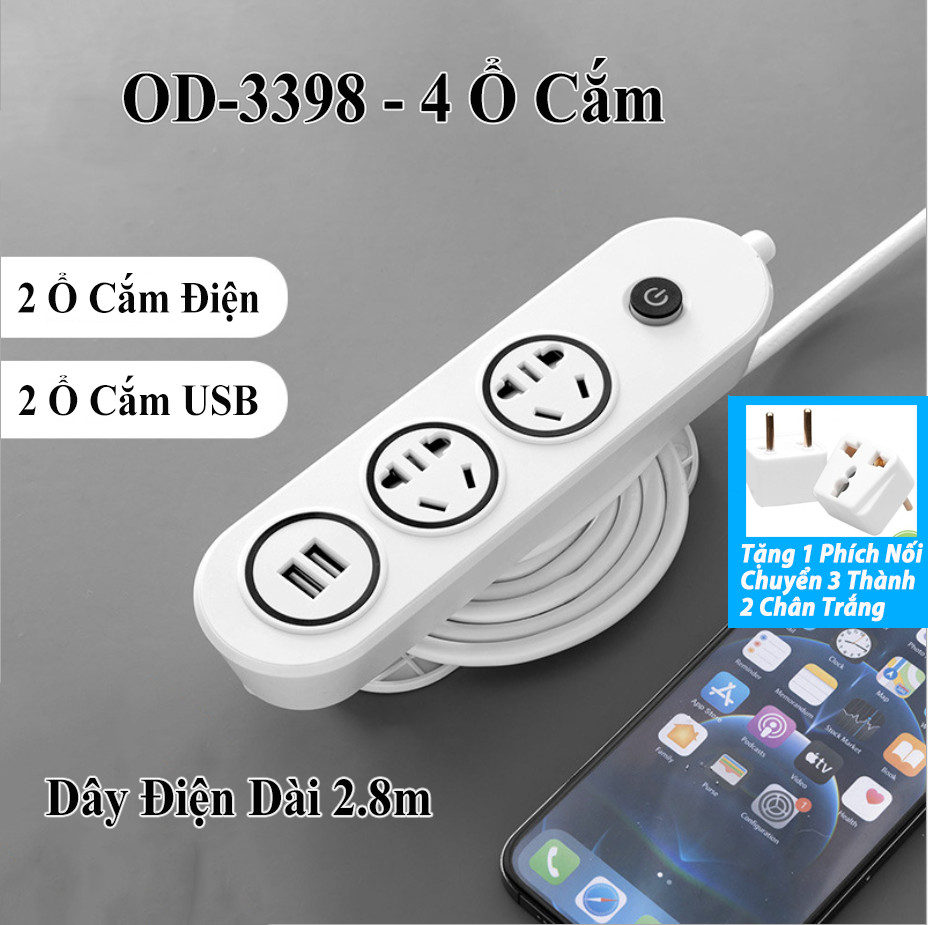 Mô tả Ổ Cắm Điện Đa Năng Thông Minh Energy Green Lighting OD-3398 - Chuẩn Sạc An Toàn Chống Giật - BH 1 Năm - 2