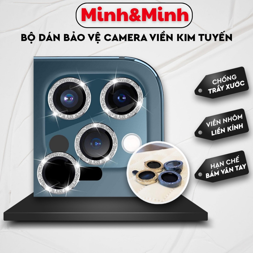 Bộ mắt nhũ dán bảo vệ camera iPhone viền kim tuyến