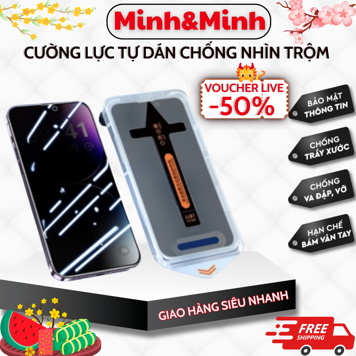 Mô tả Kính cường lực iphone tự lấy bụi chống nhìn trộm KTM,có khung tự dán và bảo vệ màng loa 11 12 13 pro max  14 15promax - 1