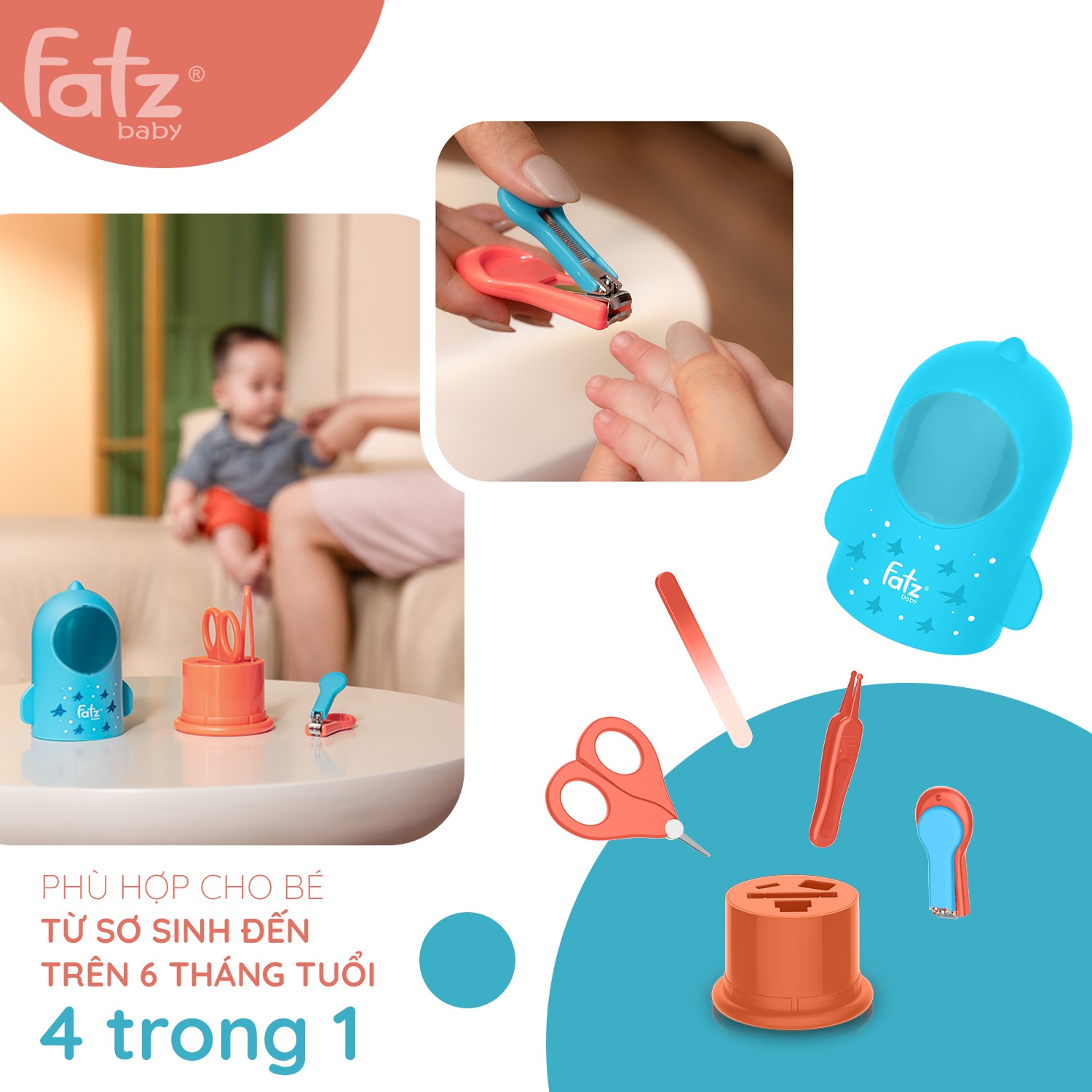Mô tả Bộ dụng cụ cắt móng tay kèm nhíp cho bé FATZBABY FB8101SS 4 món (bấm móng tay, kéo cắt móng tay, rũa móng và nhíp) - 1