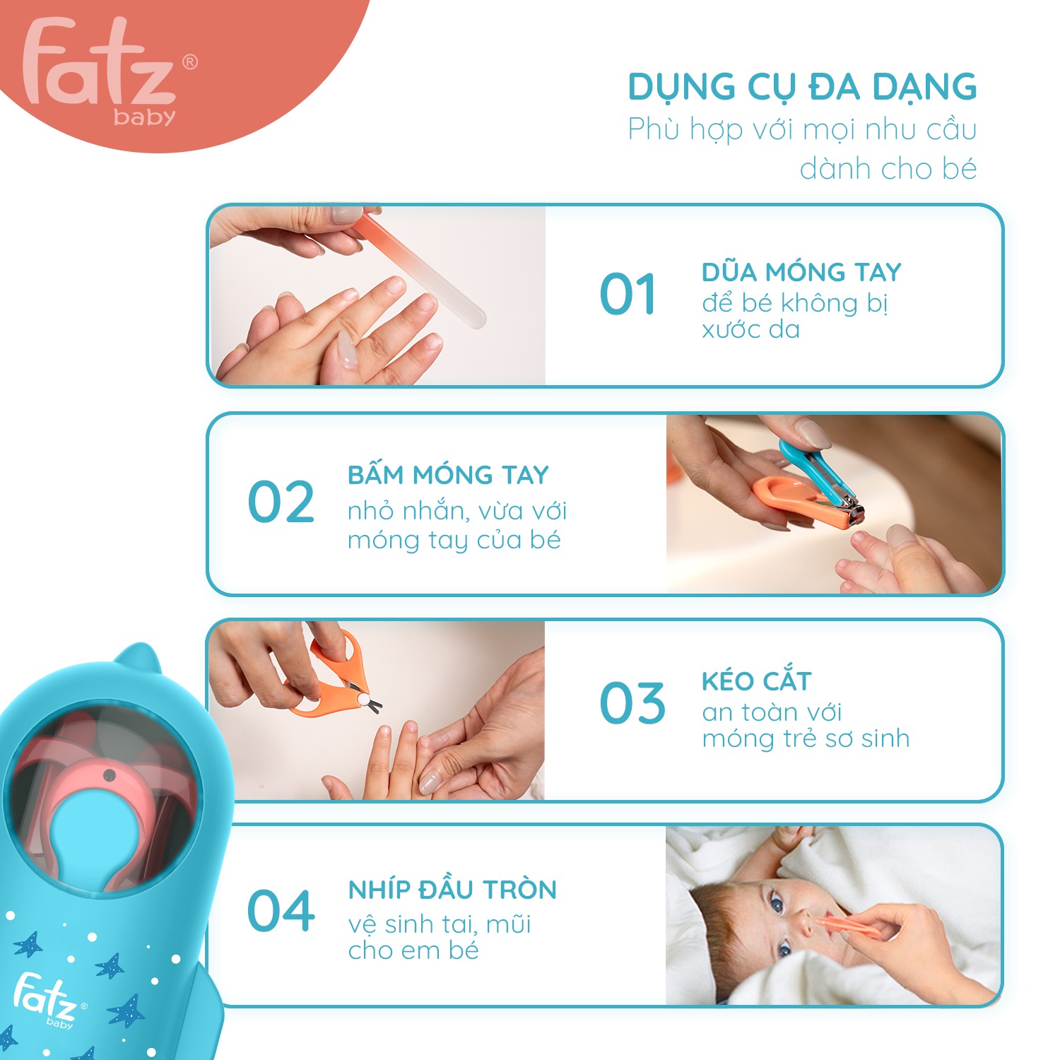 Mô tả Bộ dụng cụ cắt móng tay kèm nhíp cho bé FATZBABY FB8101SS 4 món (bấm móng tay, kéo cắt móng tay, rũa móng và nhíp) - 2