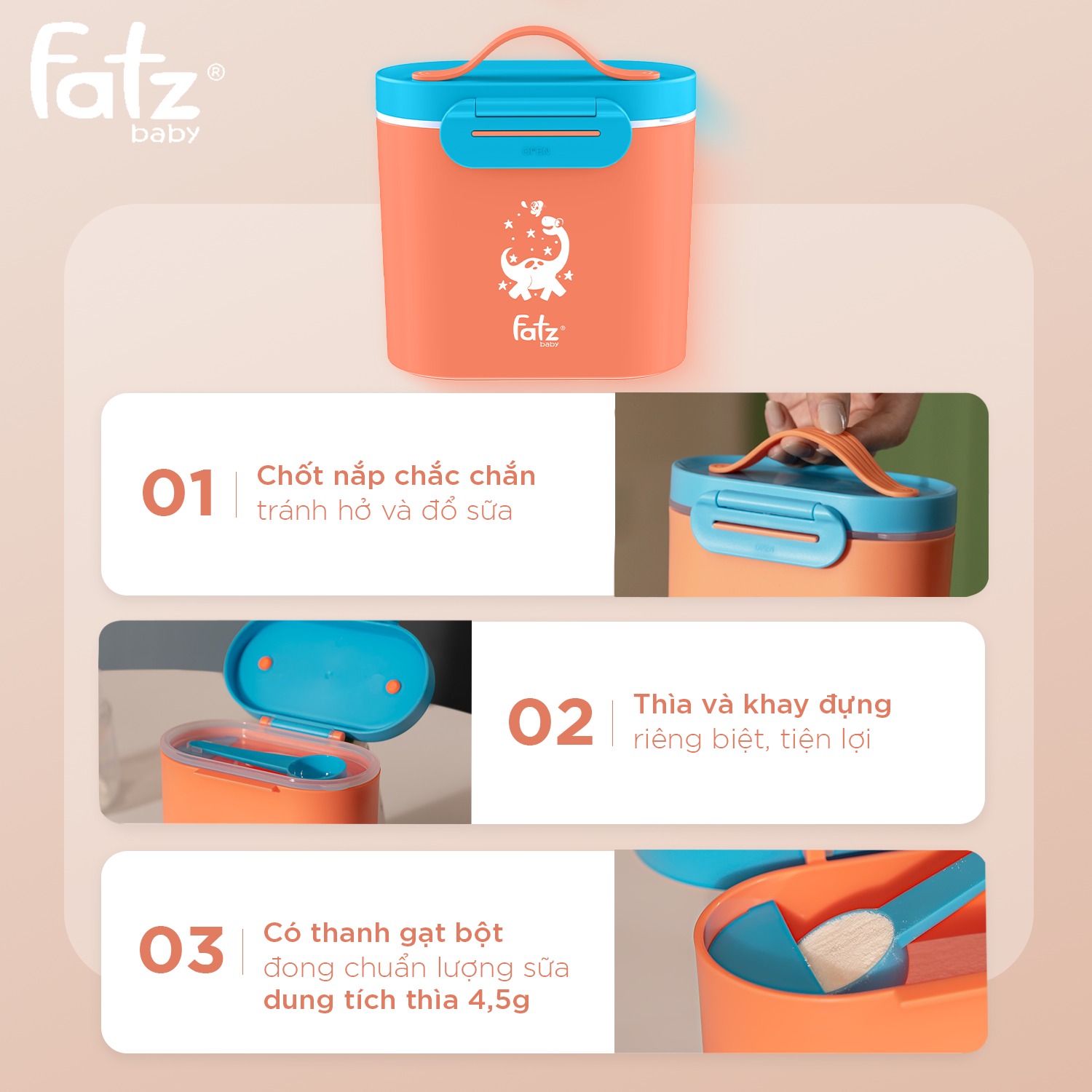 Mô tả Hộp đựng sữa bột, ngũ cốc, bánh ăn dặm cho bé 600ml FATZBABY FB8201SS nhựa PP không chứa BPA, an toàn và không mùi - 2