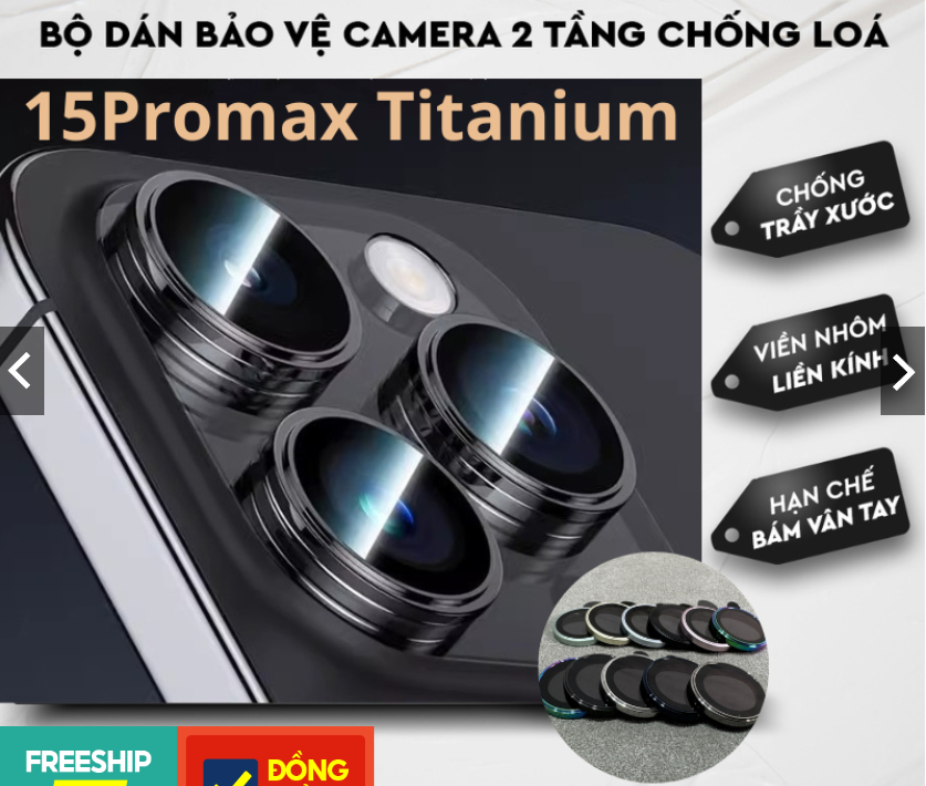 Mô tả Cường lực bảo vệ camera iphone 15 KTM Cam 2 tầng chuẩn theo máy, chống lóa, HD cho ip 15Promax 15 Pro - 1