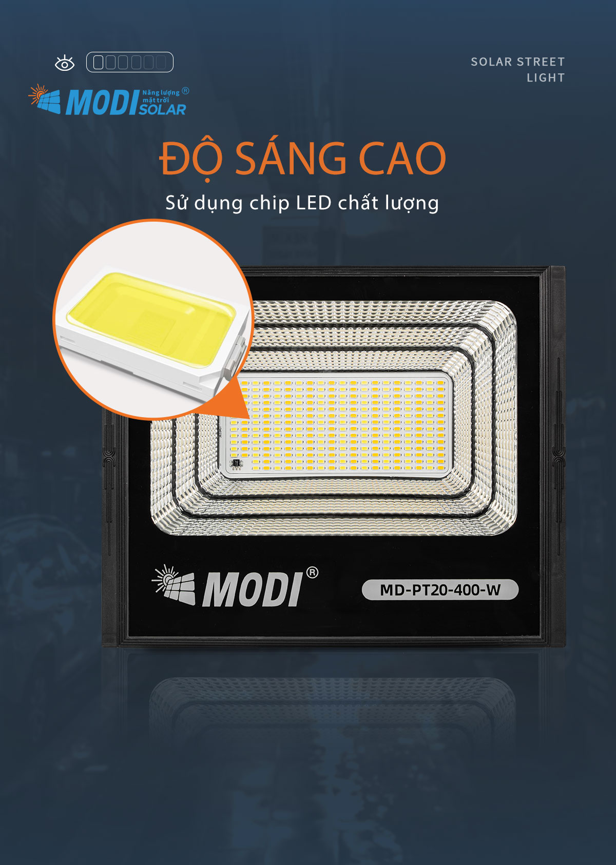 Mô tả Đèn Led Năng Lượng Mặt Trời MODI SOLAR PT20 200W 300W 400W Với 3 Chế Độ Ánh Sáng và Điều Khiển từ Xa - 1