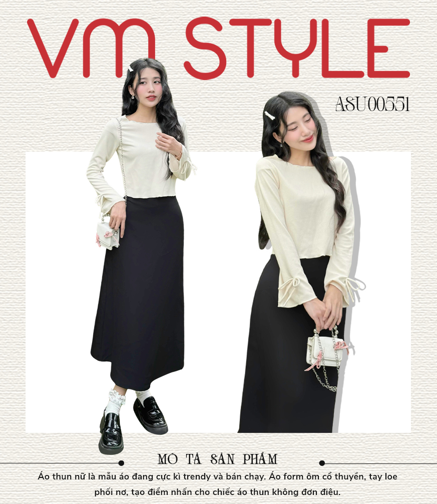 Mô tả Áo kiểu nữ tay dài VMSTYLE dáng ôm tay loe nơ trơn nhiều màu basic, đi học, đi làm, đi chơi ASU00551 - 1