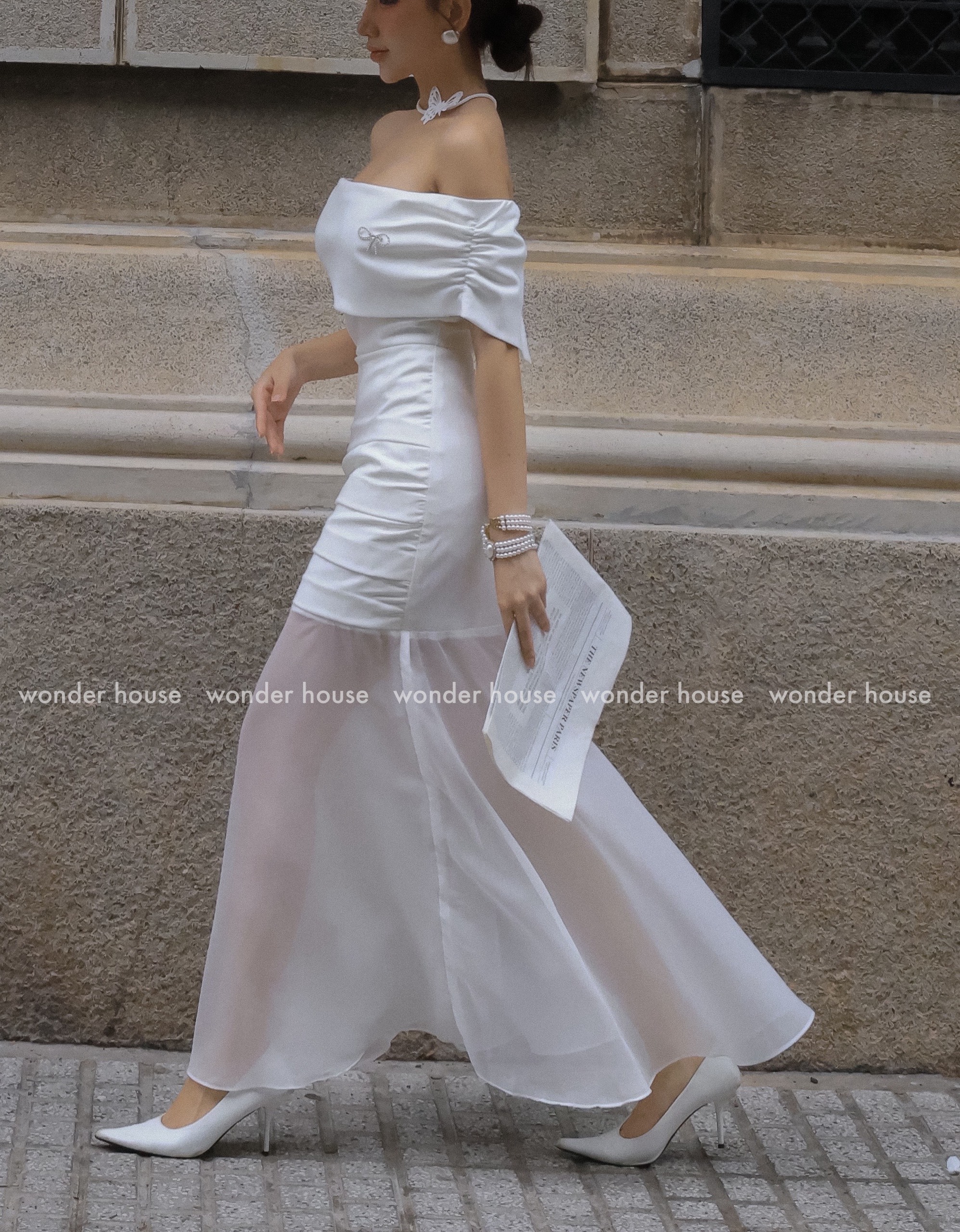 Mô tả Wonderhouse Vanila Dress đầm trễ vài dáng dài dự tiệc sang chảnh chất vải dày dặn - 6