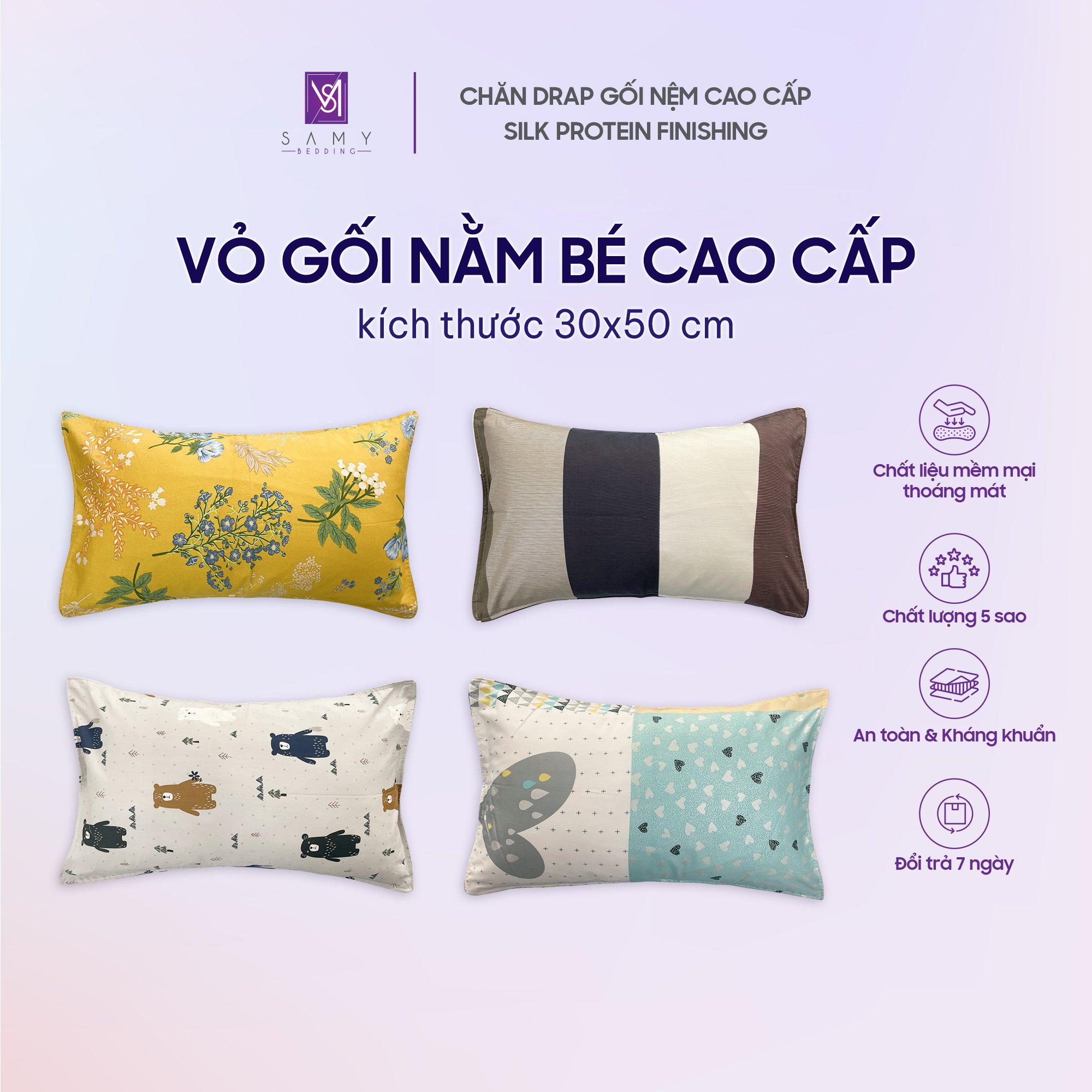 Mô tả Vỏ gối nằm bé cao cấp Samy Bedding êm ái, thoáng mát - 1