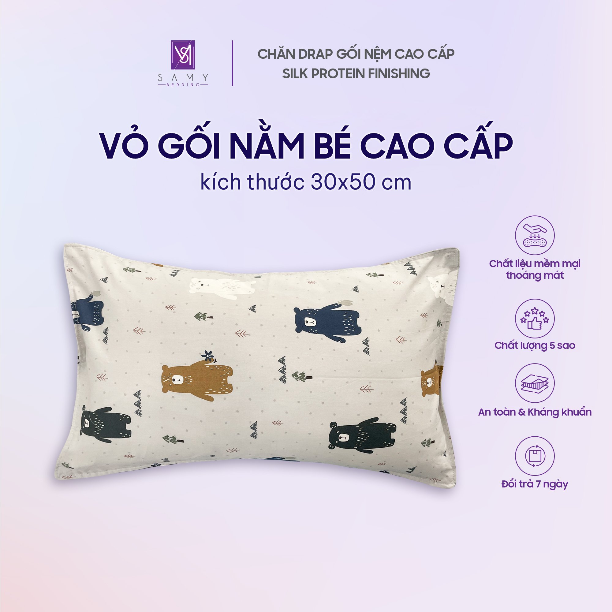 Mô tả Vỏ gối nằm bé cao cấp Samy Bedding êm ái, thoáng mát - 3