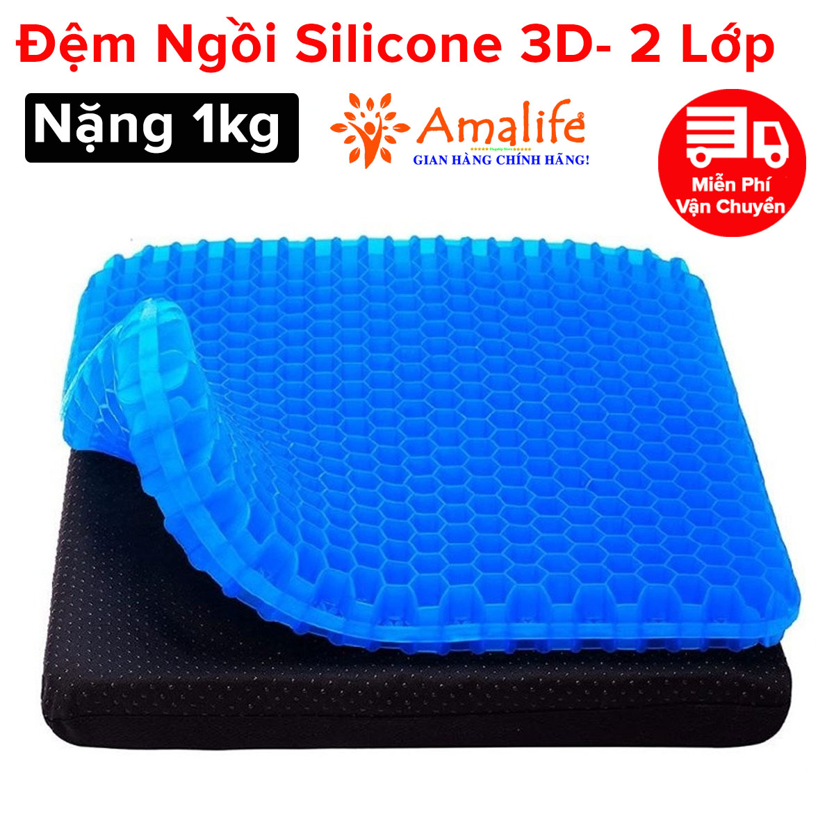 Mô tả Đệm Ngồi 3D Silicone 2 Lớp 1kg Tổ Ong Lót Ghế Thoáng Khí Chống Đau Mỏi Lưng Kèm Túi Đựng Bọc Ngoài Chính Hãng Amalife - 1