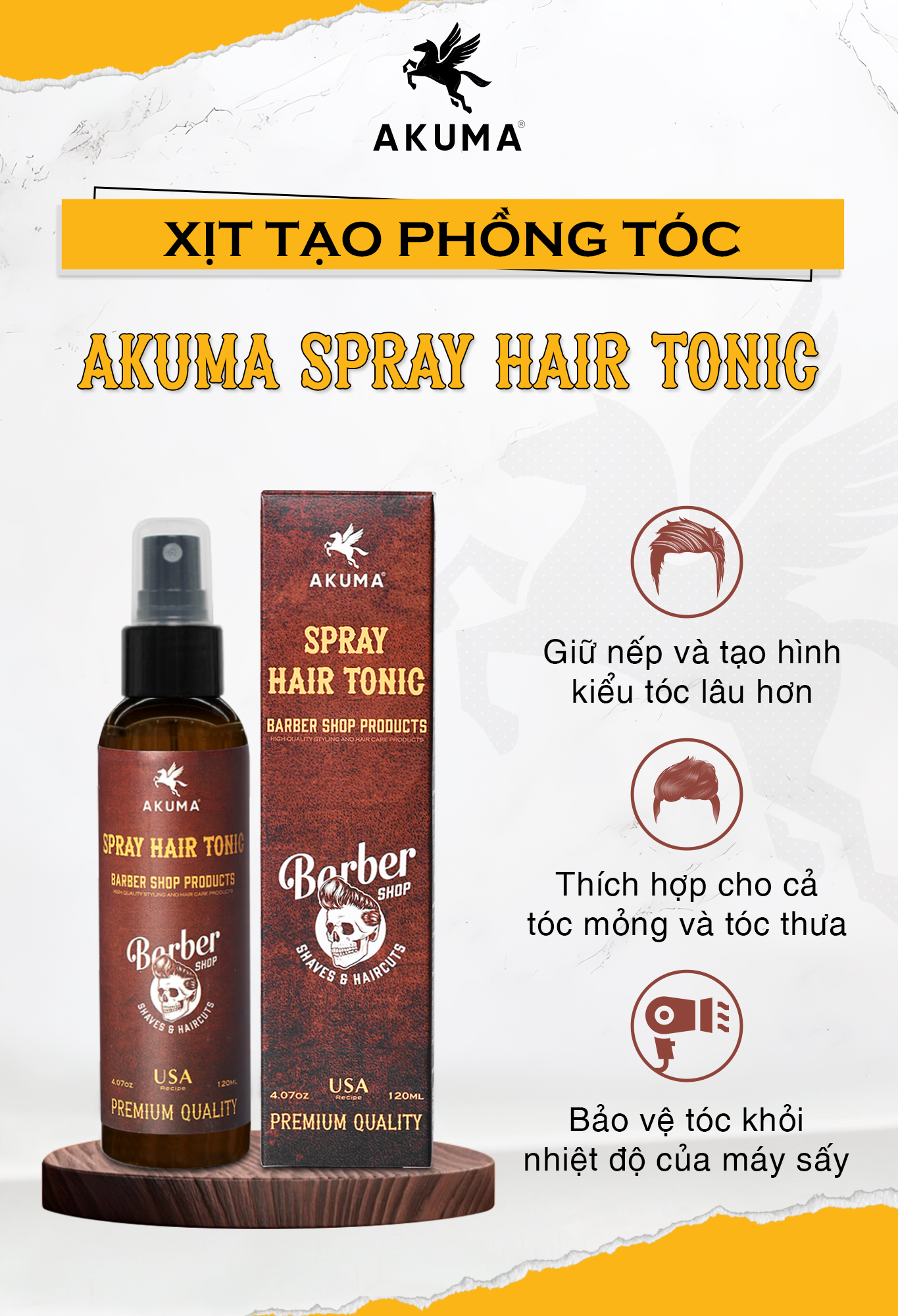 Mô tả Xịt Tạo Phồng Tóc AKUMA SPRAY HAIR TONIC Tạo Độ Phồng Tự Nhiên, Không Gây Bết Tóc Và Nặng Tóc - 1