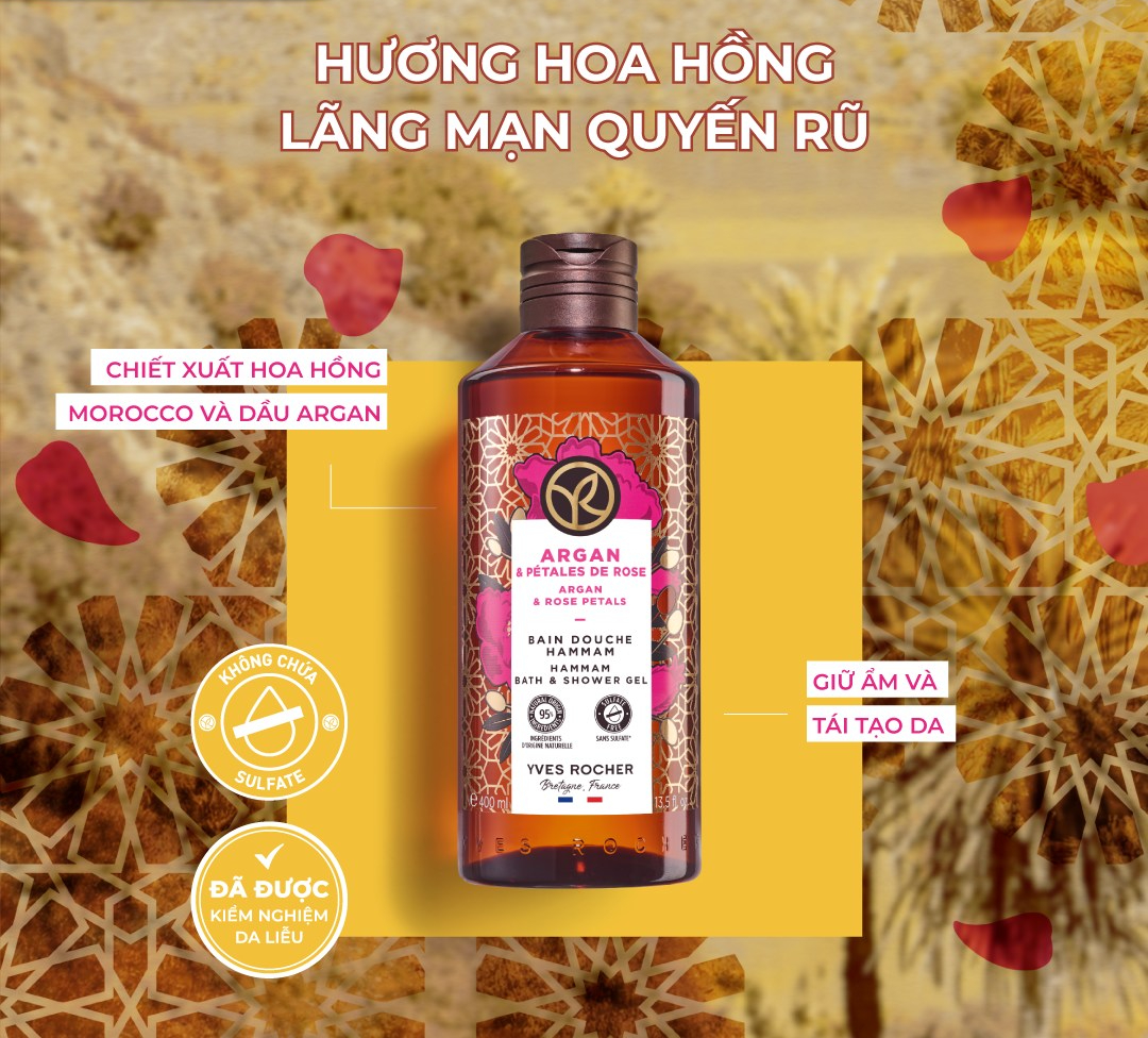Mô tả Combo 2 sữa tắm hương hoa hồng tinh dầu argan và hương biển Yves Rocher 400mlx2 - 1