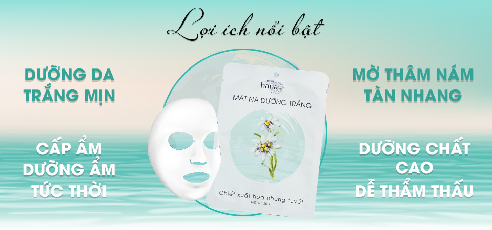 Mô tả Mặt Nạ Giấy Dưỡng Trắng Mờ Thâm Mụn - Chiết Xuất Hoa Nhung Tuyết RIORI HANA - 4
