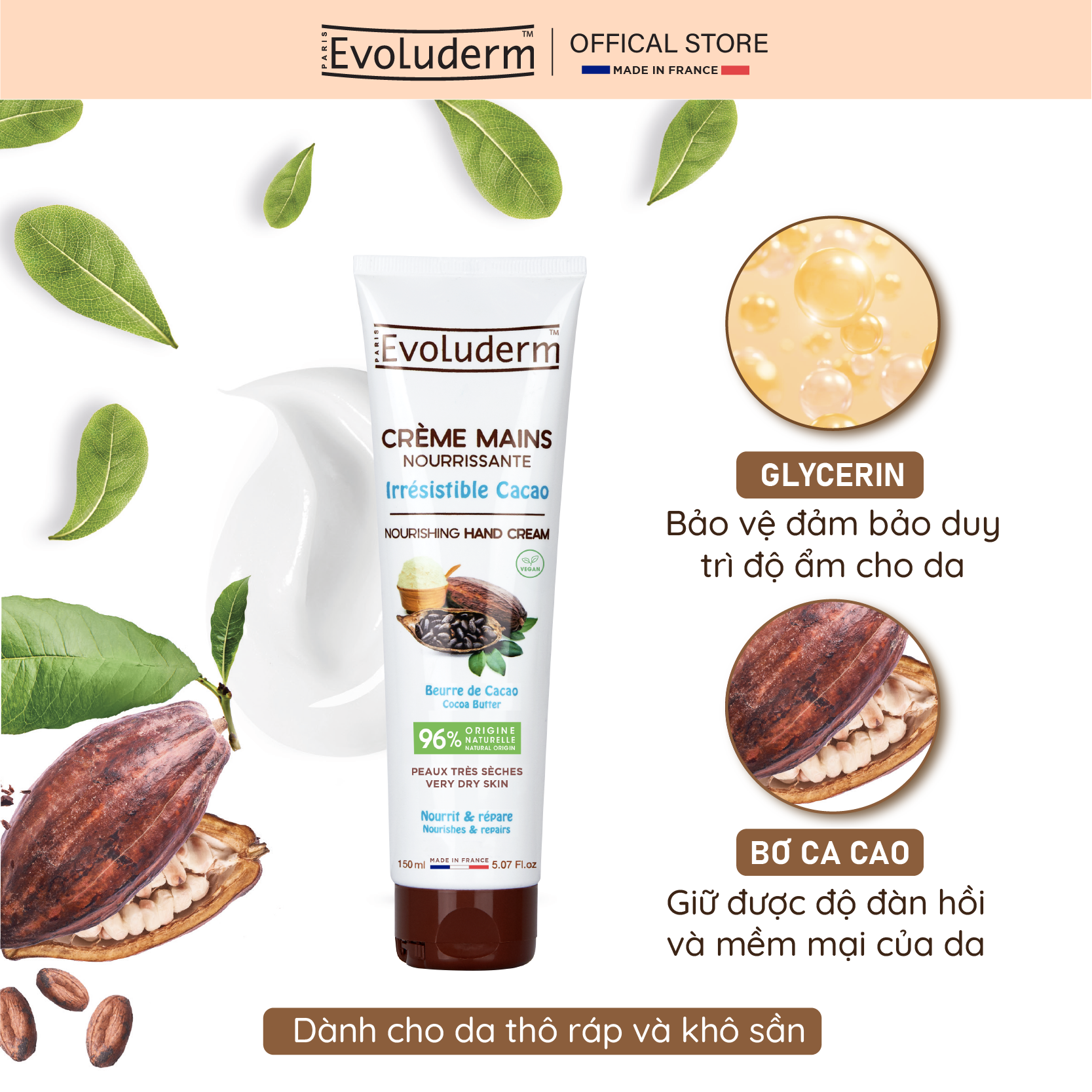 Mô tả Kem Dưỡng Da Tay Evoluderm Giúp Dưỡng Ẩm Phục Hồi Và Bảo Vệ Tinh Chất Cacao 150ml - 2