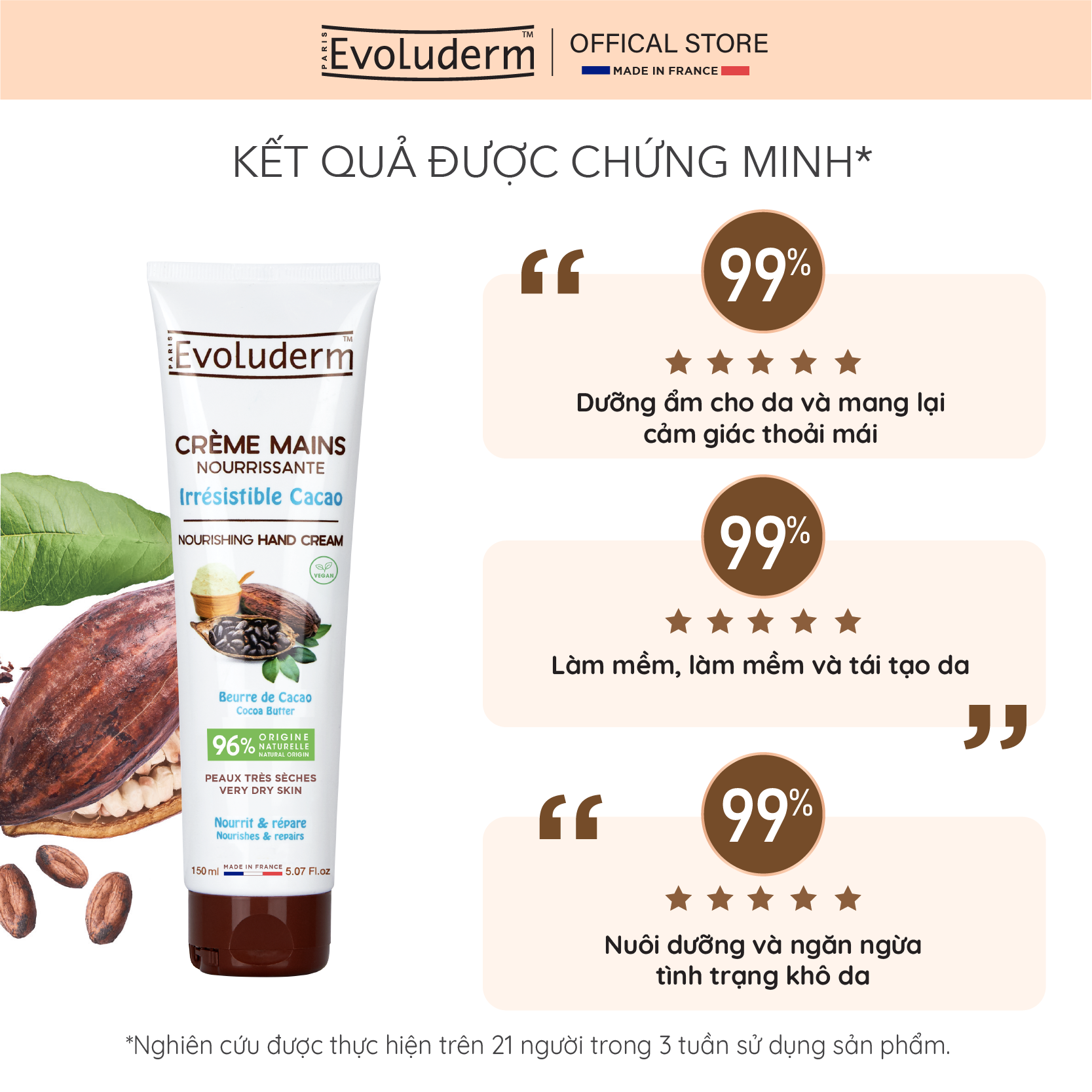 Mô tả Kem Dưỡng Da Tay Evoluderm Giúp Dưỡng Ẩm Phục Hồi Và Bảo Vệ Tinh Chất Cacao 150ml - 4