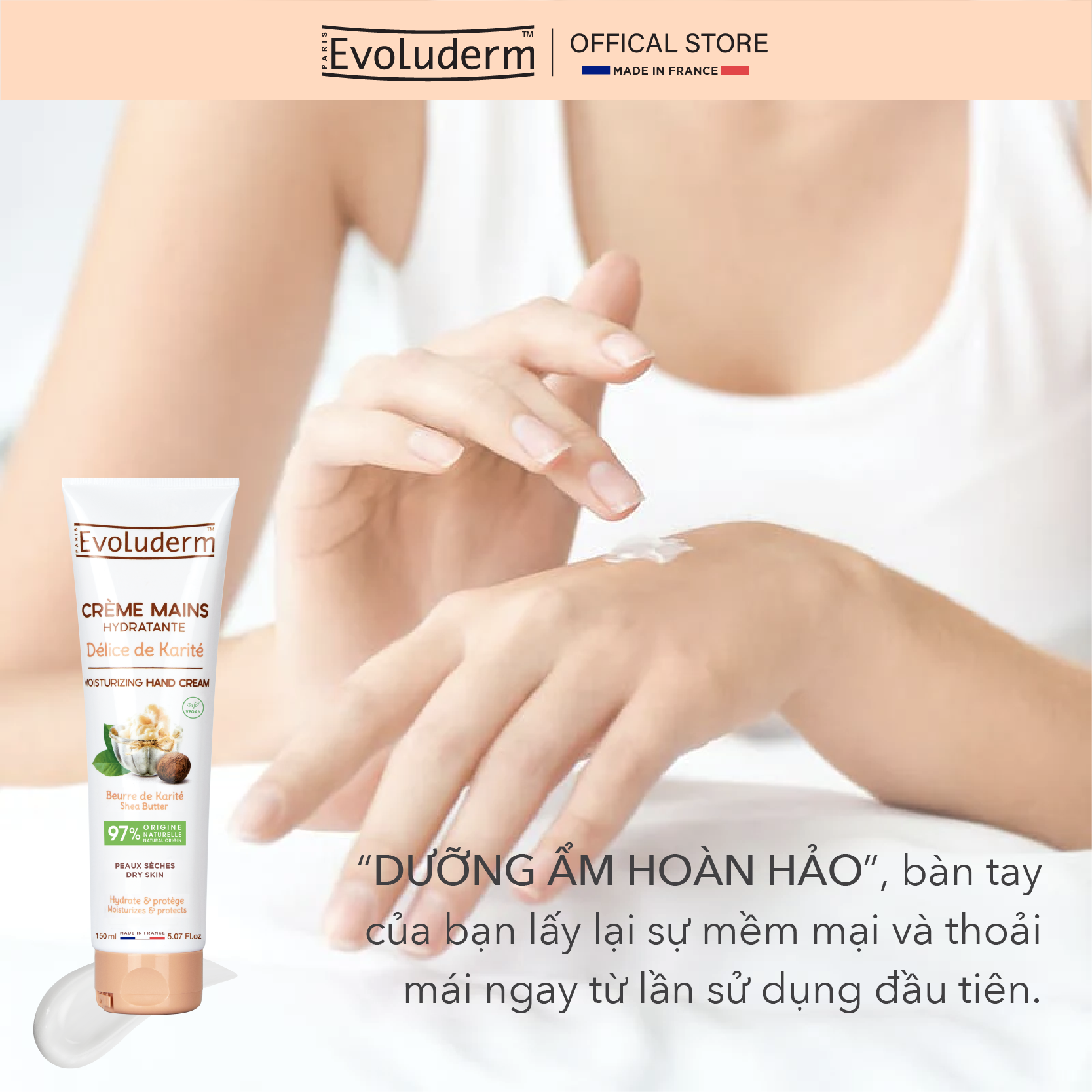 Mô tả Kem dưỡng ẩm làm mềm bảo vệ da tay Evoluderm chiết xuất Bơ Hạt Mỡ Karite 150ml - 3