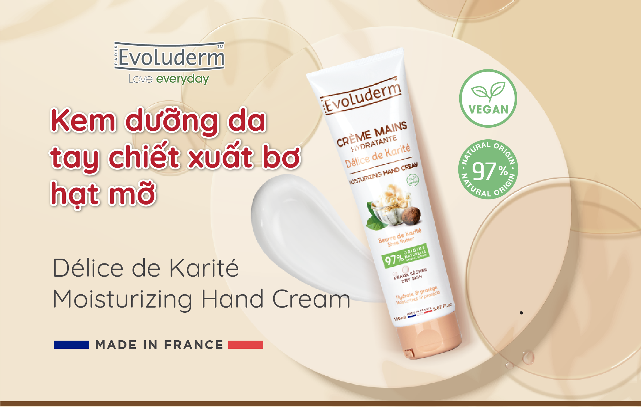 Mô tả Kem dưỡng ẩm làm mềm bảo vệ da tay Evoluderm chiết xuất Bơ Hạt Mỡ Karite 150ml - 1