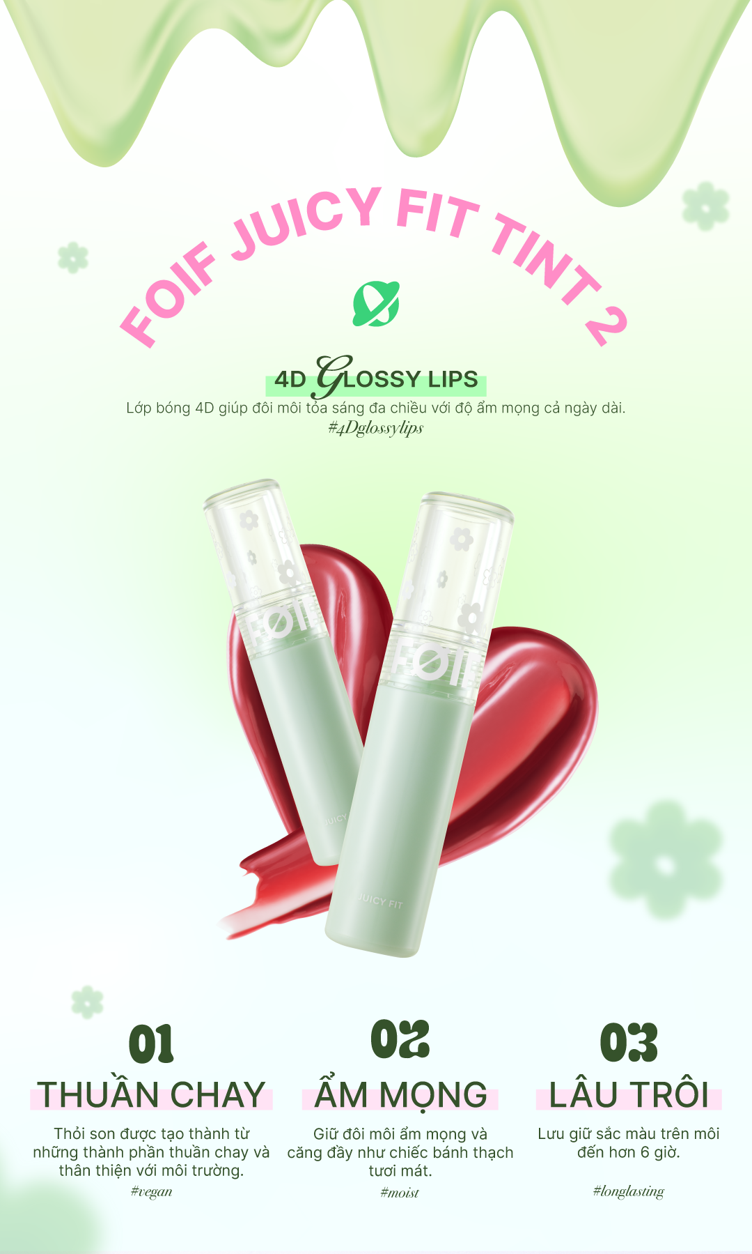 Mô tả [Ver 2] Son Tint Bóng Thuần Chay, Ẩm Mọng, Bền Màu FOIF Juicy Fit Tint 3g - 2