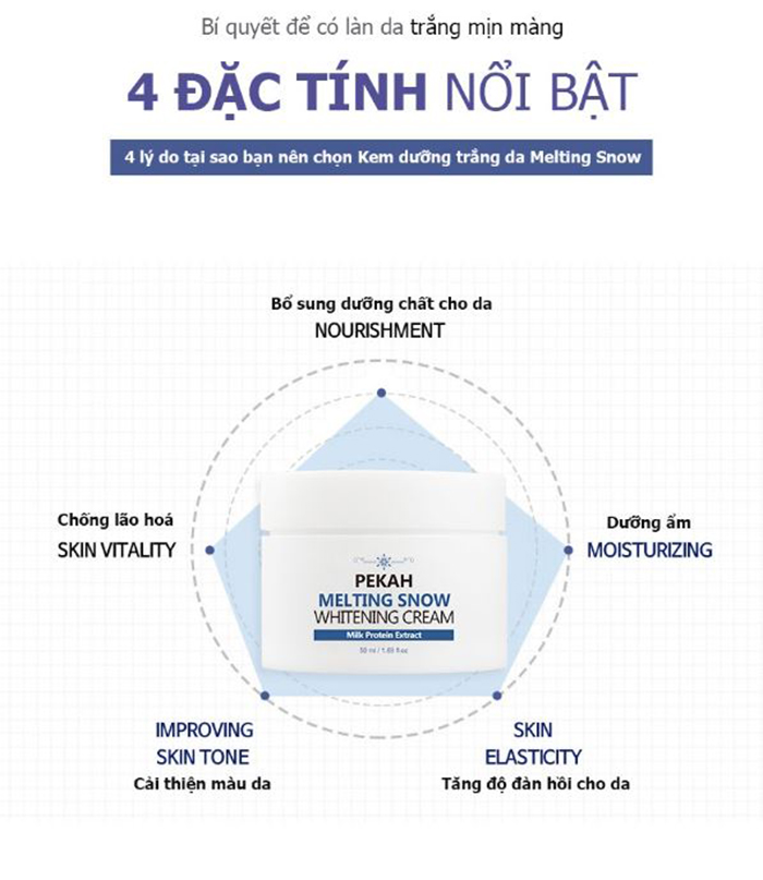 Mô tả Kem Nâng Tone Dưỡng Trắng Làm Đều Màu Da PEKAH Melting Snow Whitening Cream 50ml - 1