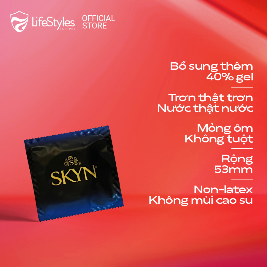 Mô tả Bao cao su siêu mỏng Lifestyles SKYN Extra, nhiều gel bôi trơn non-latex hộp 10bcs - 1