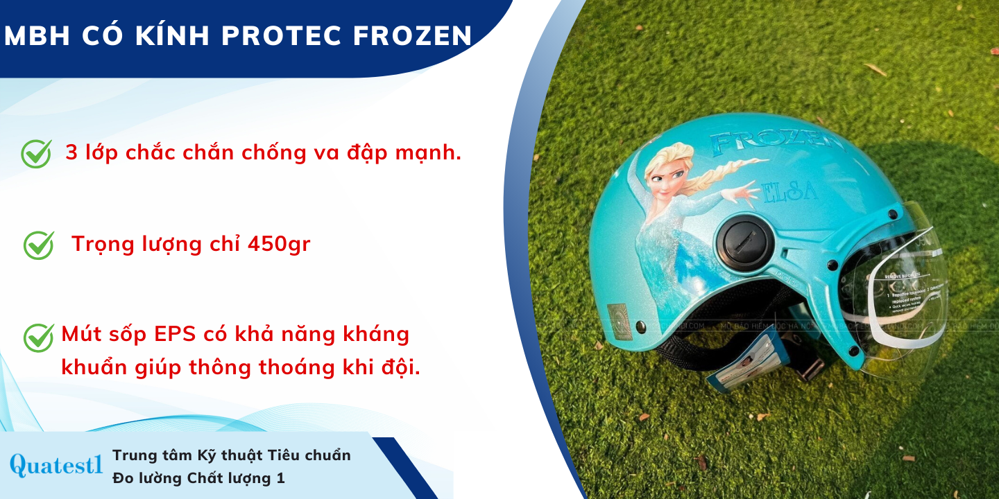 Mô tả Nón bảo hiểm trẻ em 1/2 đầu có kính Protec Kitty, họa tiết nữ hoàng băng giá Frozen - 1