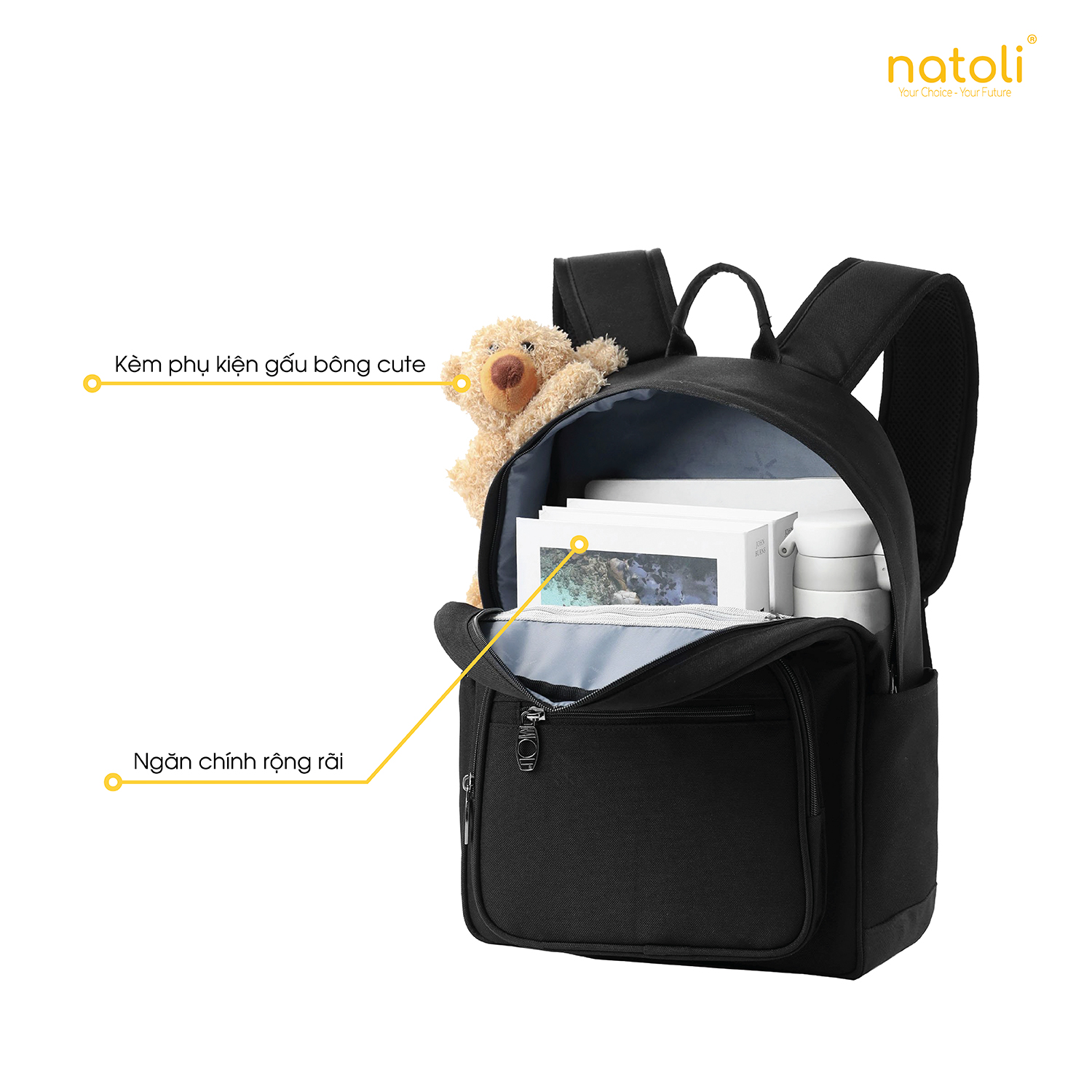 Mô tả Balo nữ thời trang gấu bông NATOLI cute, hàn quốc, đi học, nhiều ngăn BST Dreamy Teddy Bear School Backpack B16 - 5