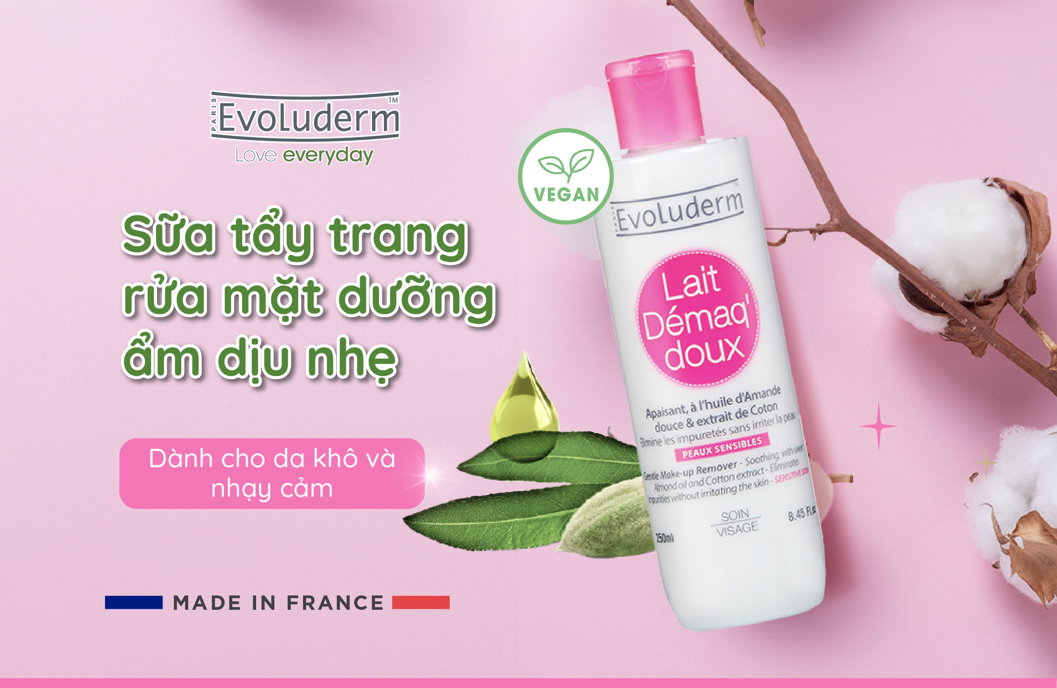Mô tả Sữa tẩy trang rửa mặt Evoluderm dưỡng ẩm dịu nhẹ dành cho da nhạy cảm 250ml - 1