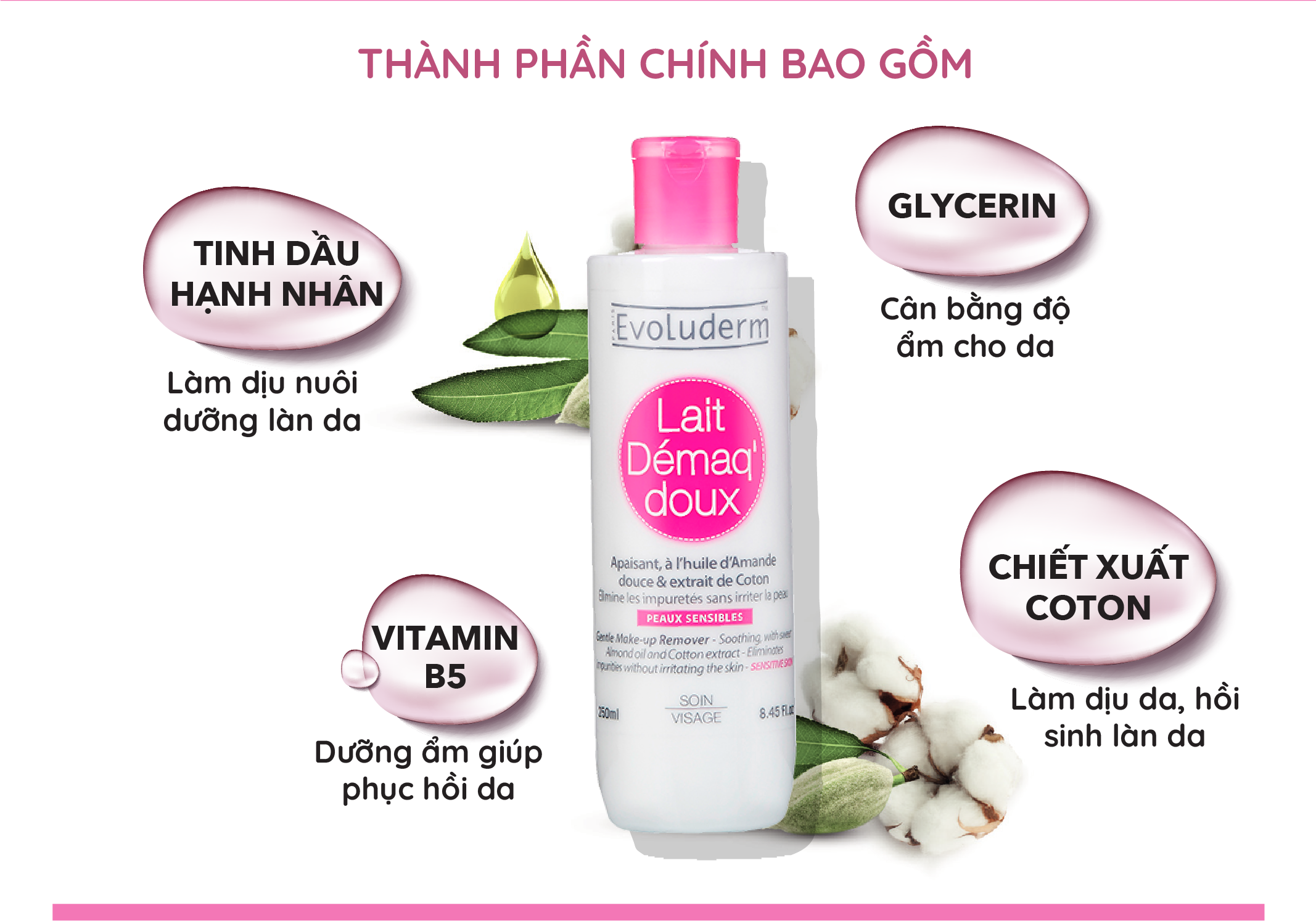 Mô tả Sữa tẩy trang rửa mặt Evoluderm dưỡng ẩm dịu nhẹ dành cho da nhạy cảm 250ml - 2