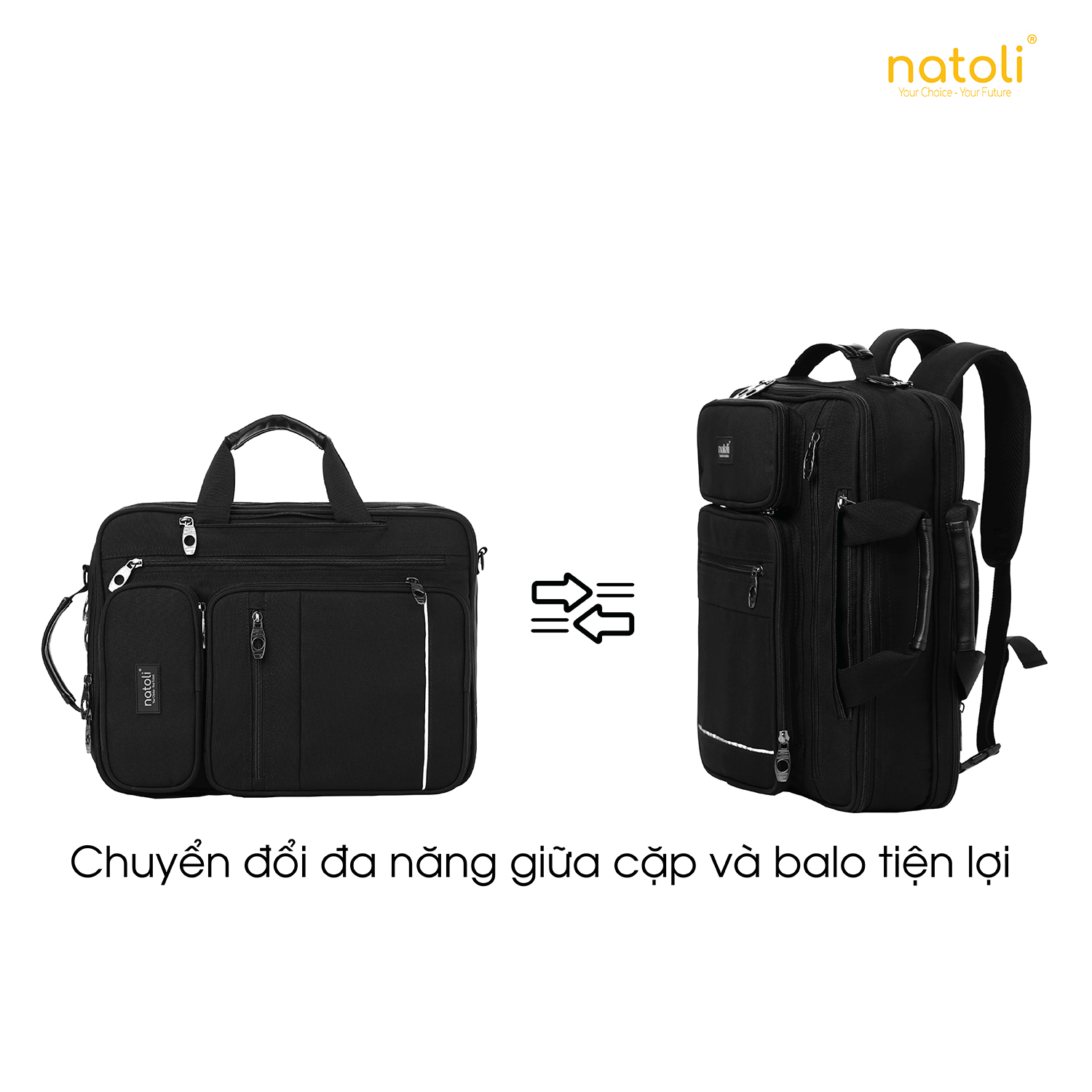 Mô tả Cặp sách đi học cấp 2, cấp 3 NATOLI Cặp đa năng, Balo đa năng nhiều ngăn BST Classic Multifunctional Backpack B17 - 3